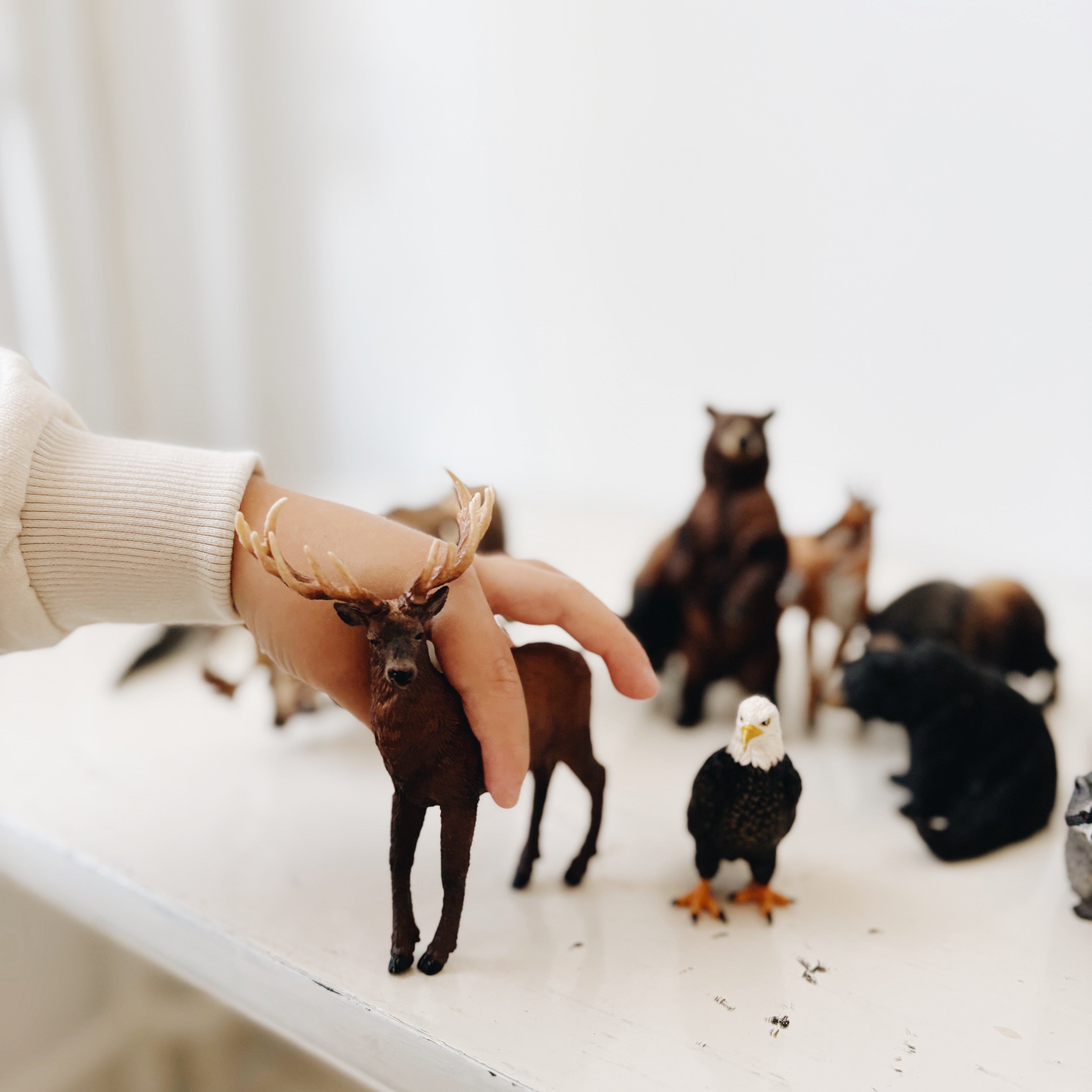 Juego de 12 piezas de figuras de animales del bosque de América del Norte