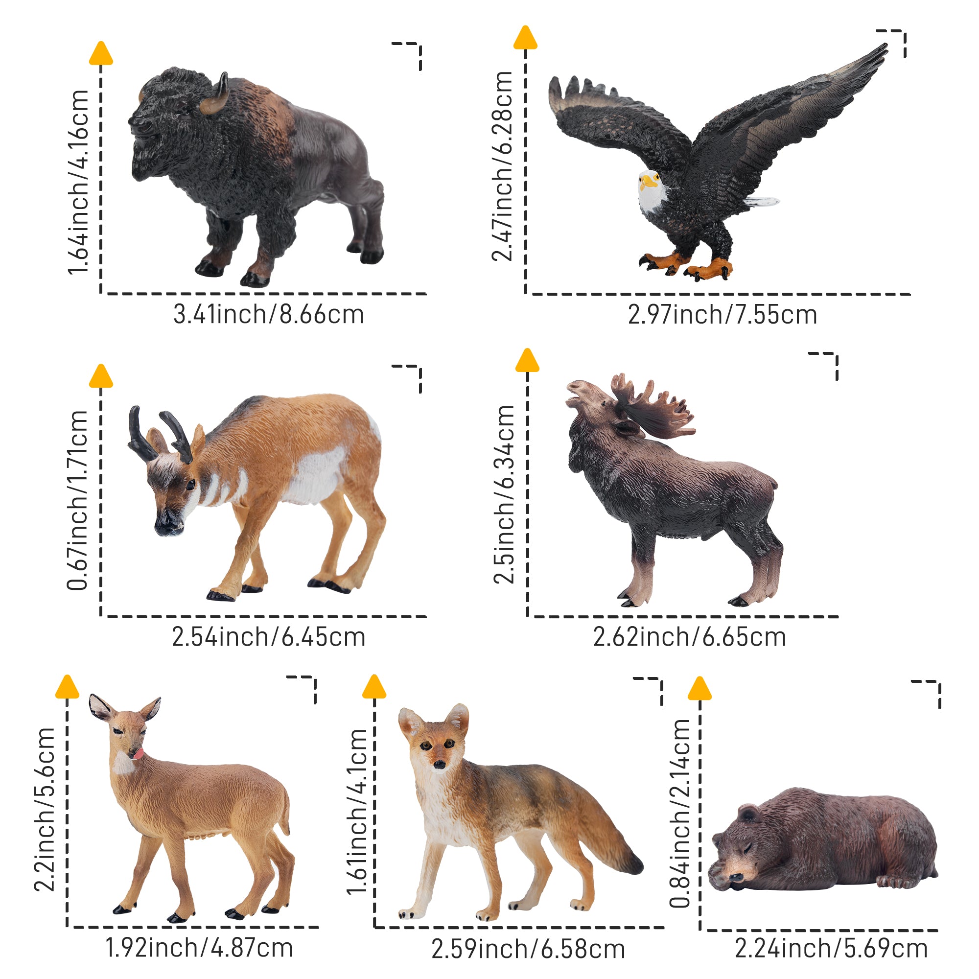 14-Piece Mini North American Animals Figurine playset-size
