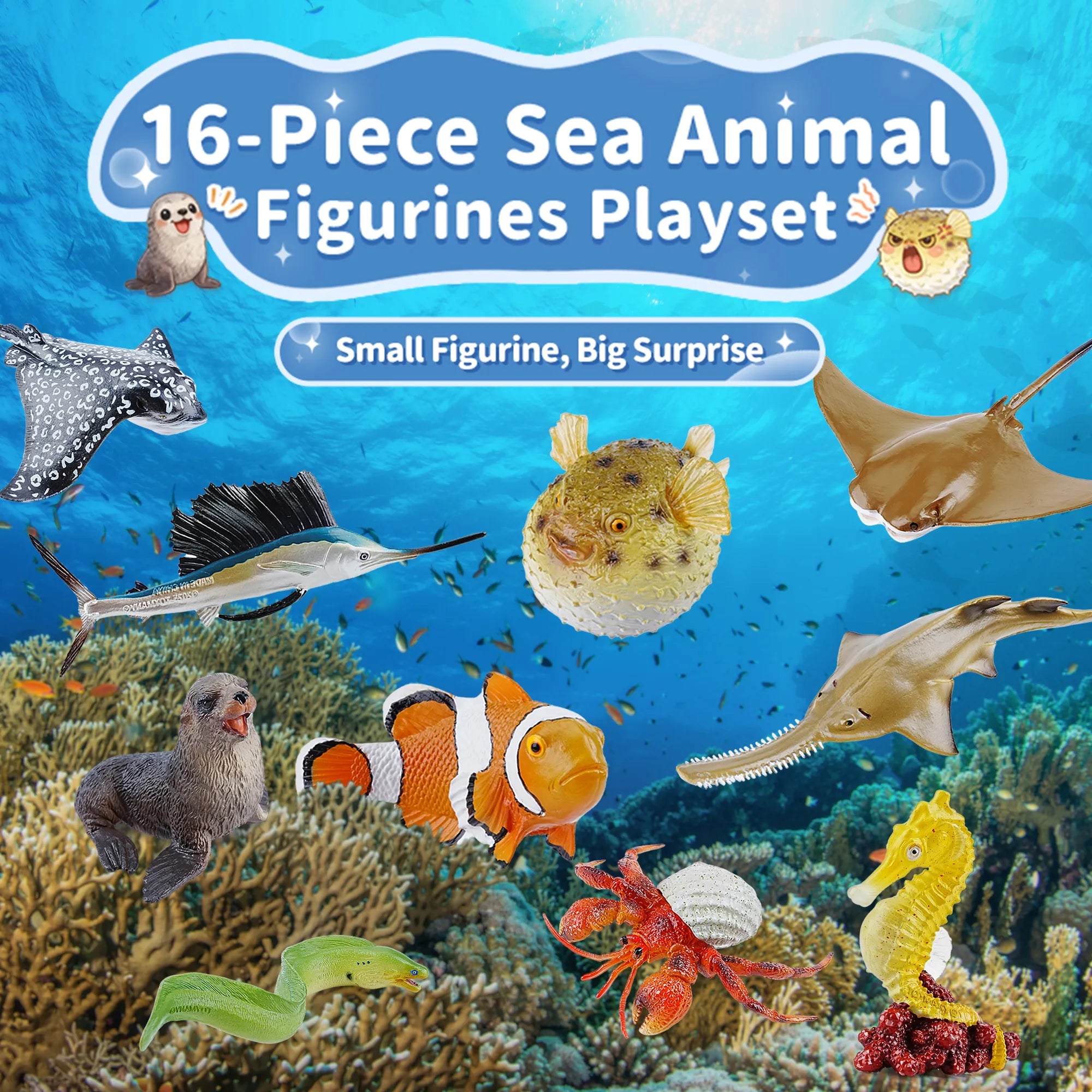16-teiliges Spielset mit Meerestier-Figuren