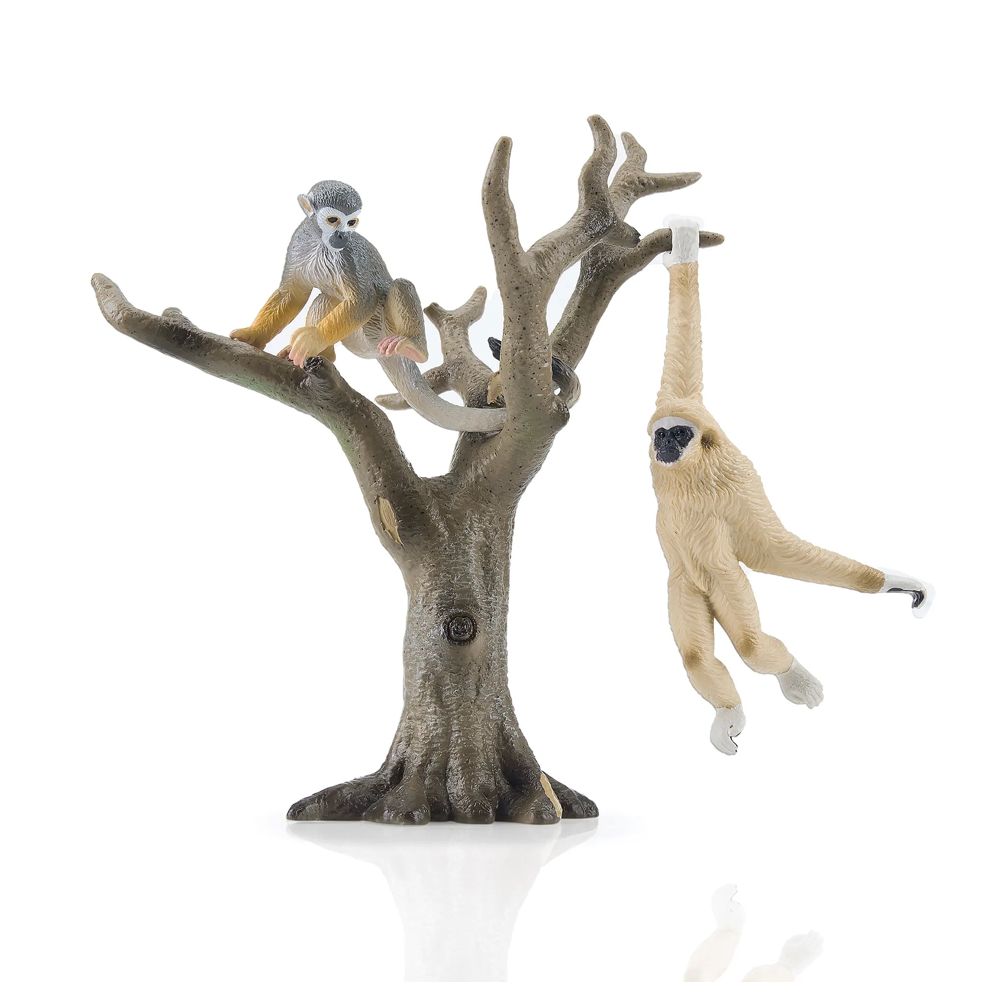 3-teiliges Primaten- und Baum-Figurenset mit Kahlen Ästen