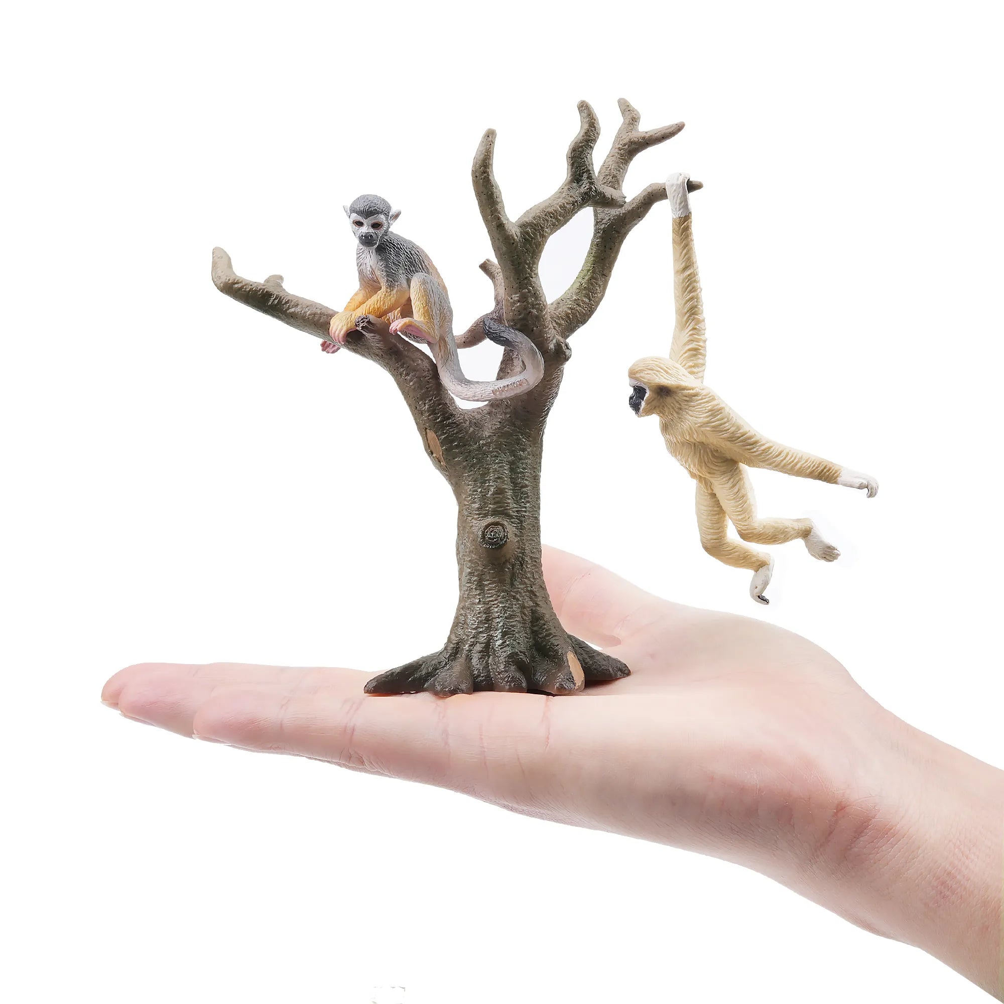 3-teiliges Primaten- und Baum-Figurenset mit Kahlen Ästen