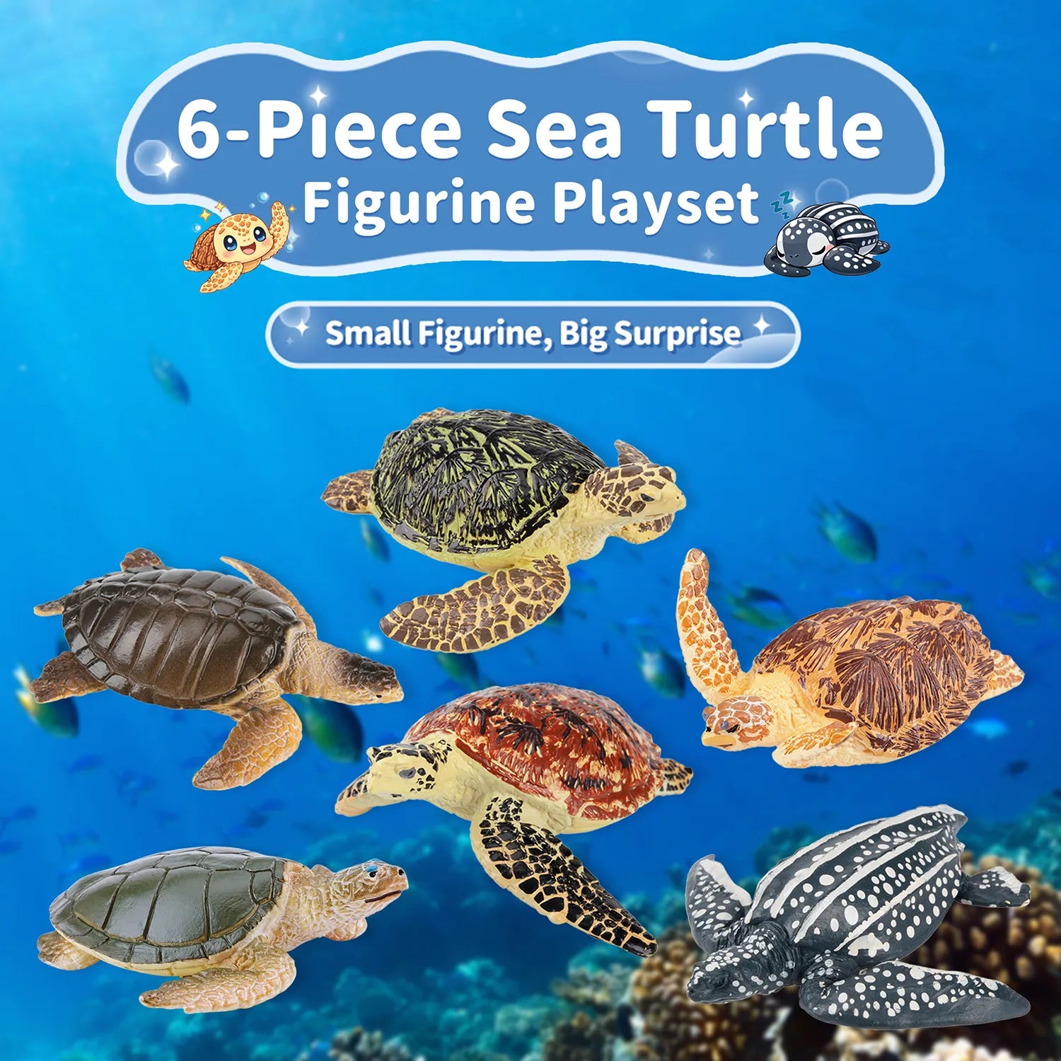 6-Piece Sea Turtle Figurine Playset