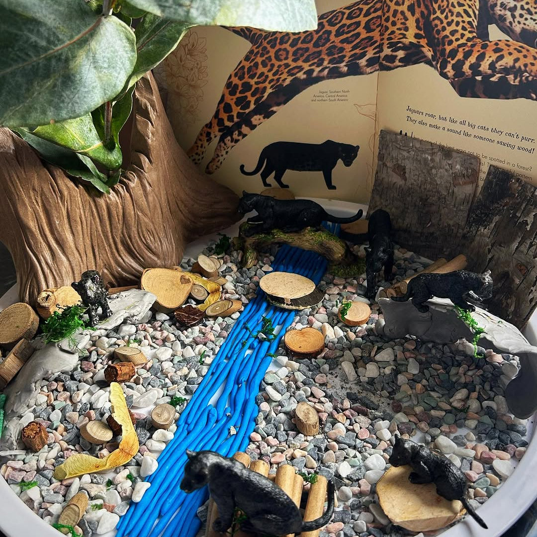 Juego de figuras de jaguares negros en familia de 7 piezas