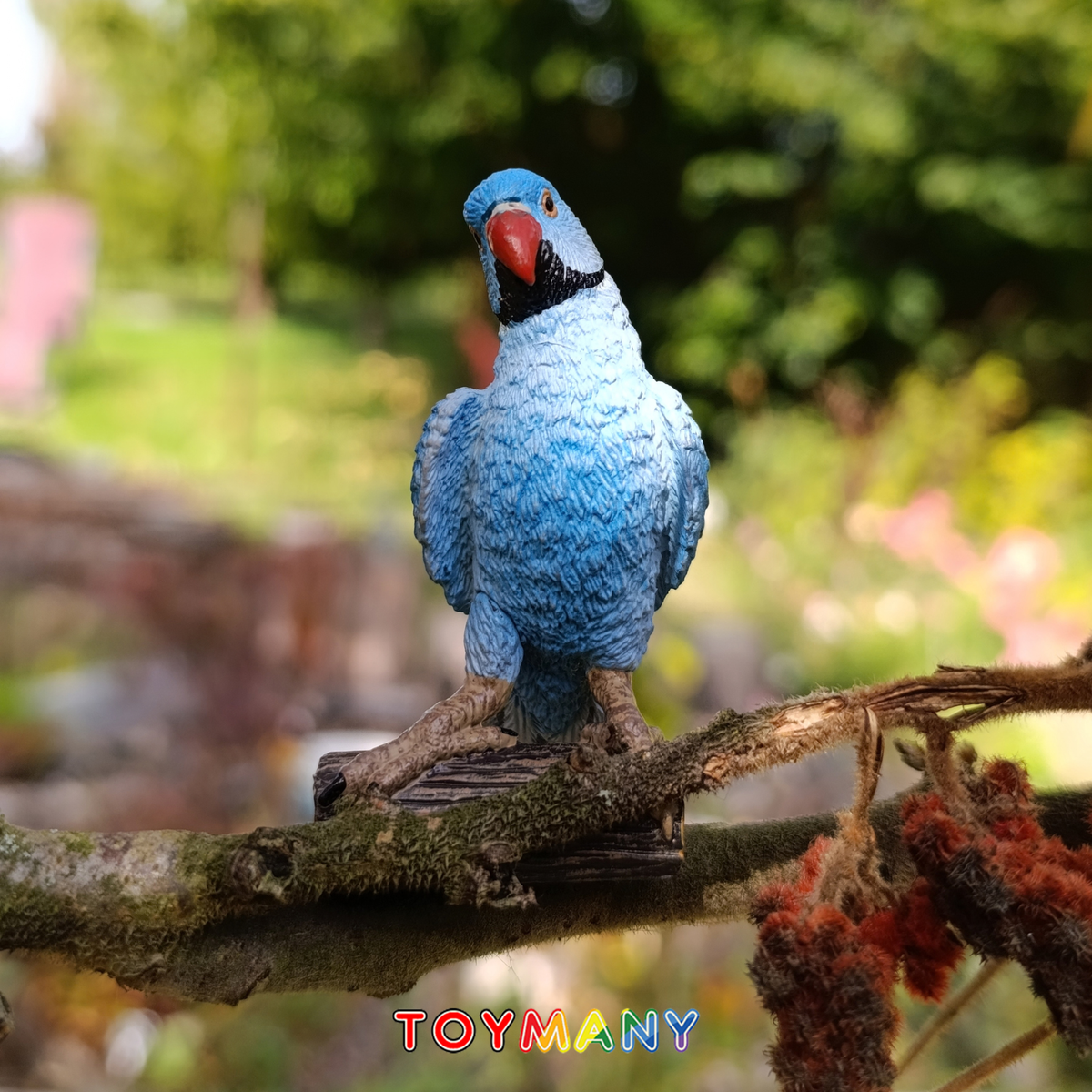 Toymany Blue Rose-ringed Parakeet Figurine Toy-scene