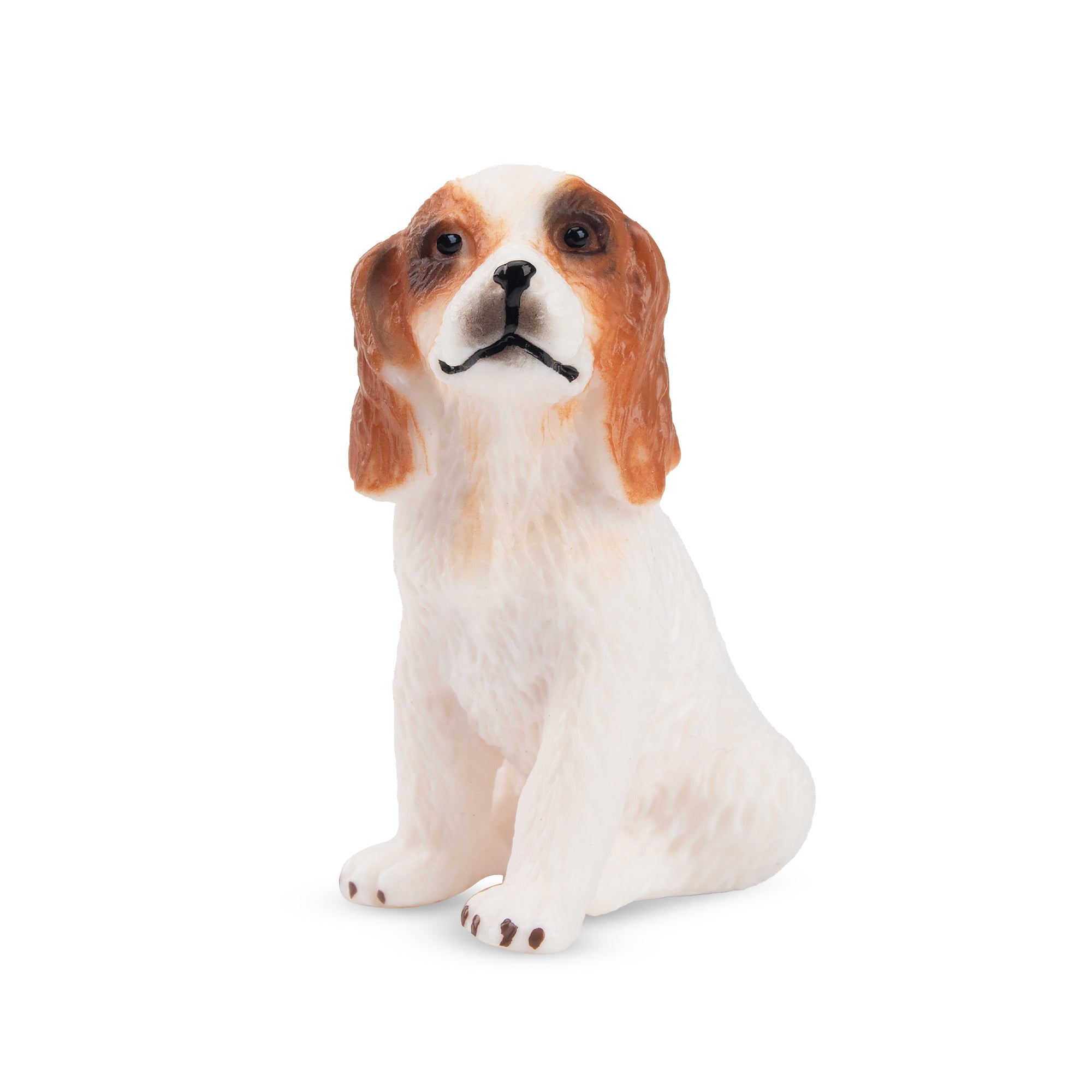 Toymany Mini Sitting Liver and White Cocker Spaniel Puppy Figurine Toy-front