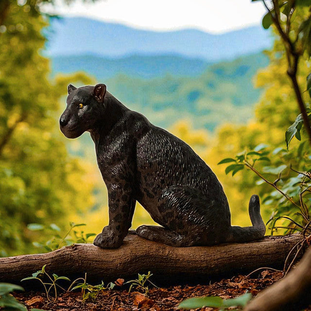 Figurita de Jaguar Femenina Negra Sentada Toymany