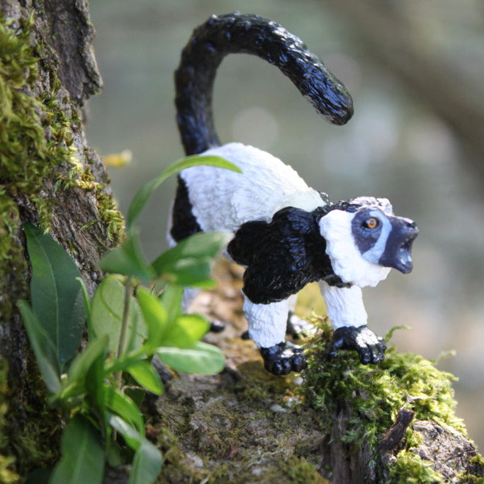 Toymany Black & White Ruffed Lemur Figurine Toy