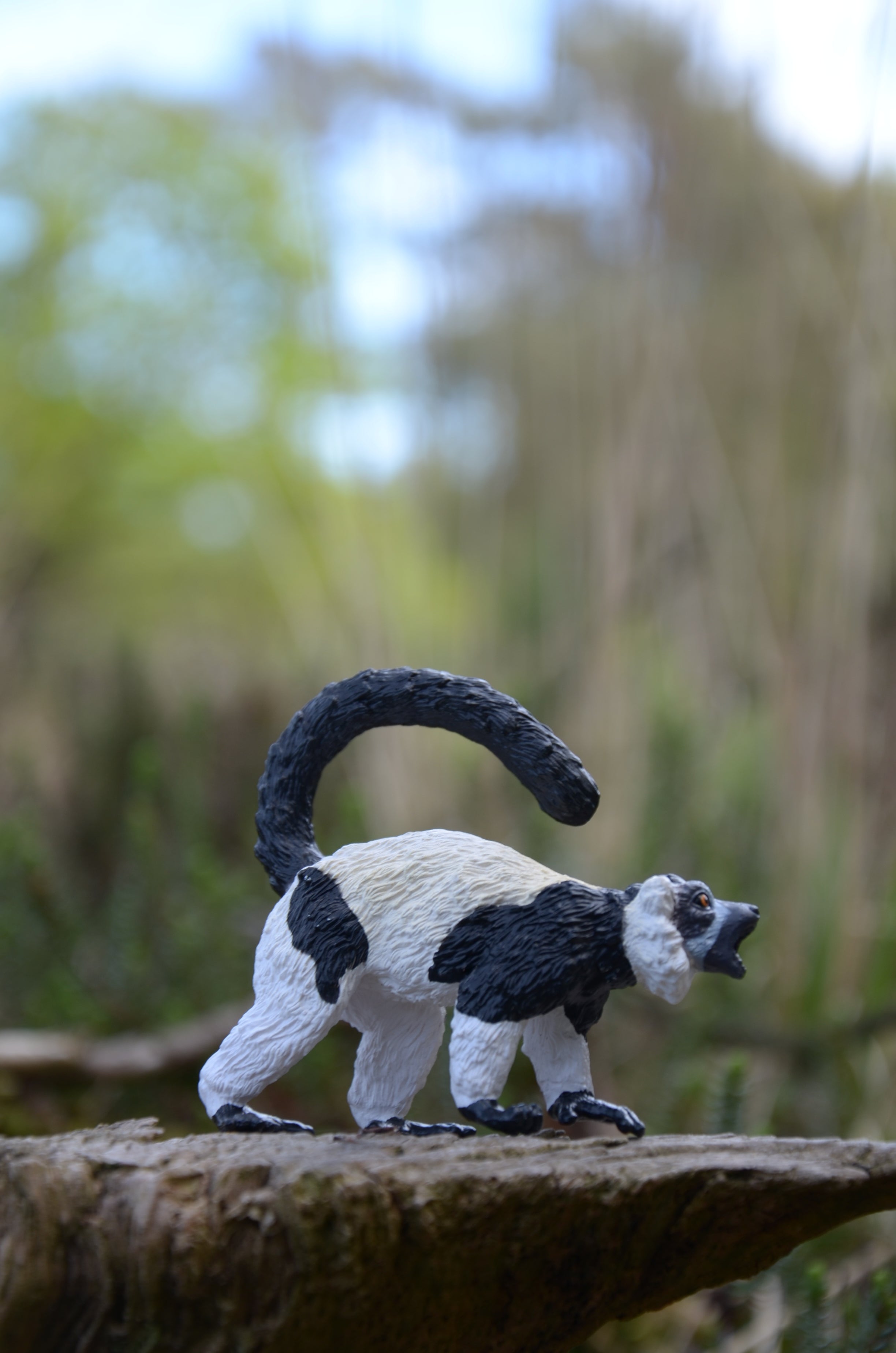 Toymany Black & White Ruffed Lemur Figurine Toy