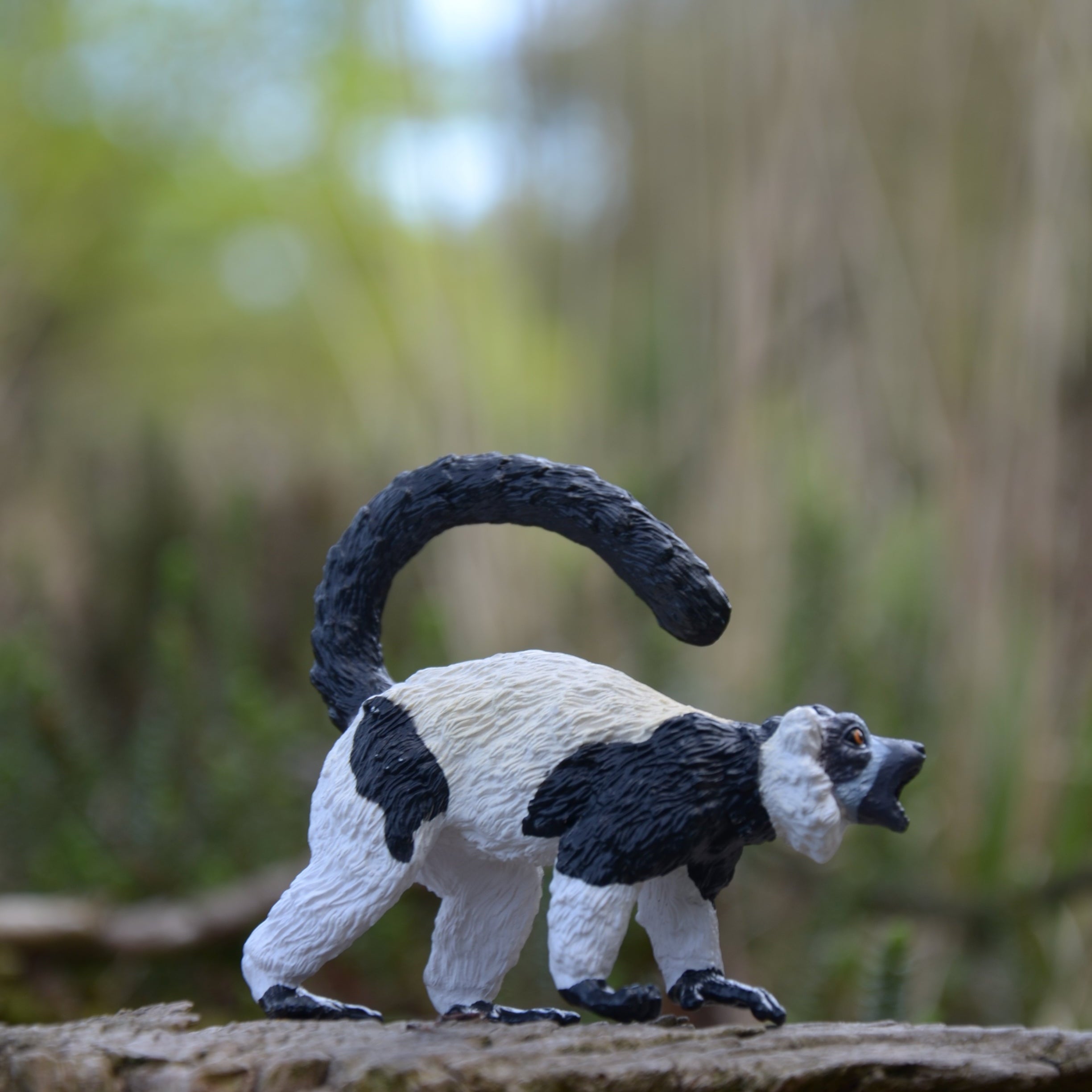 Toymany Black & White Ruffed Lemur Figurine Toy