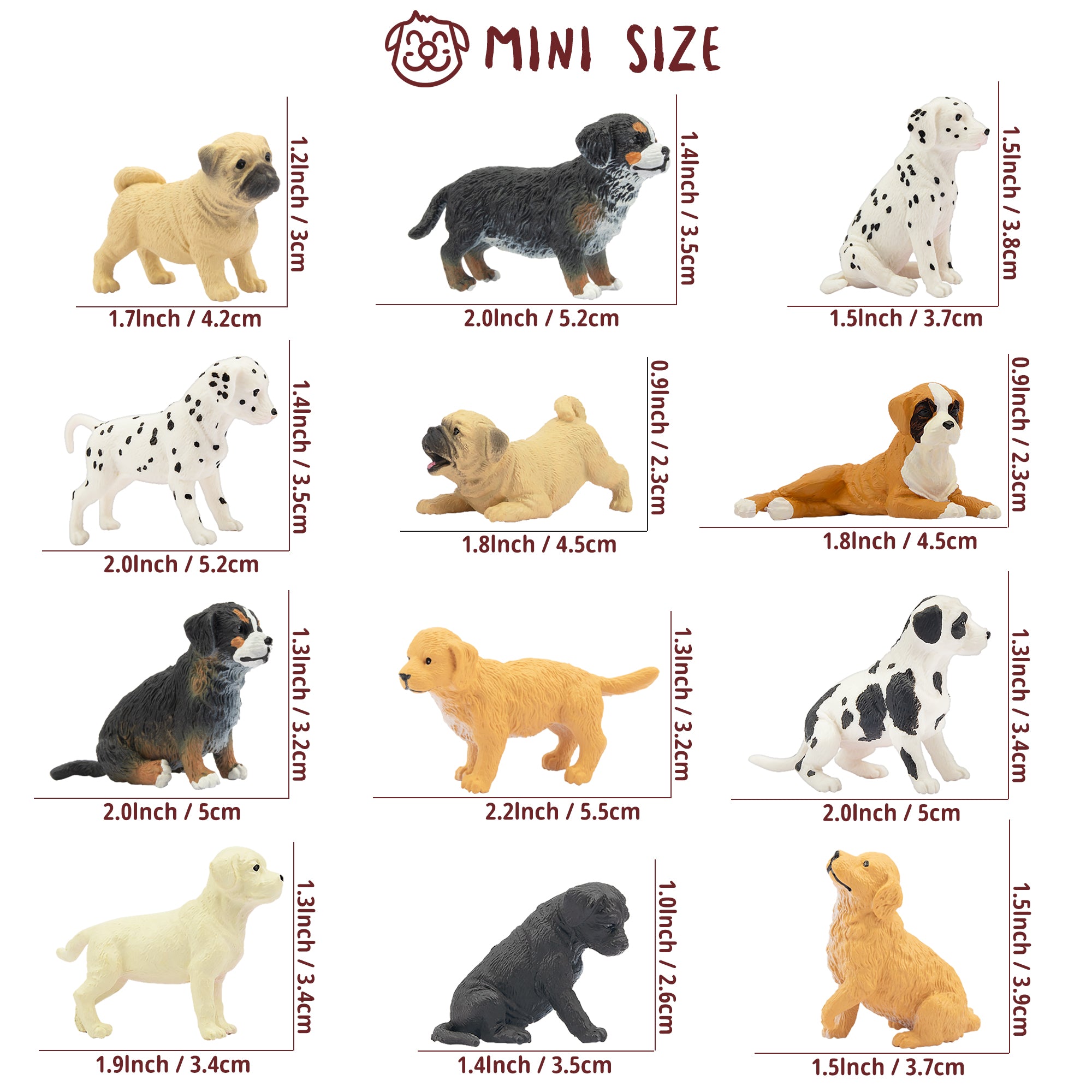 12-Piece Mini Dog Animal Figurines Playset-size