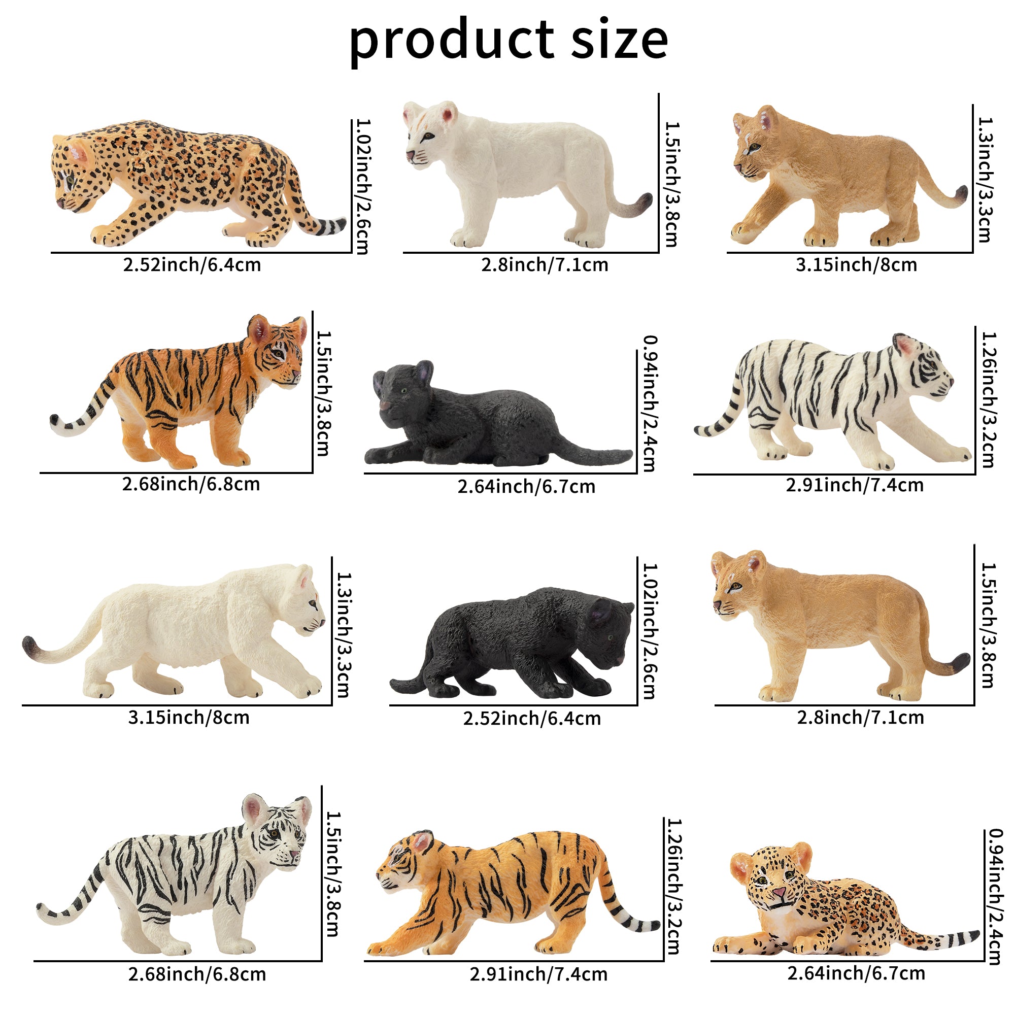 12-Piece Mini Tiger Cub Figurines Playset-size