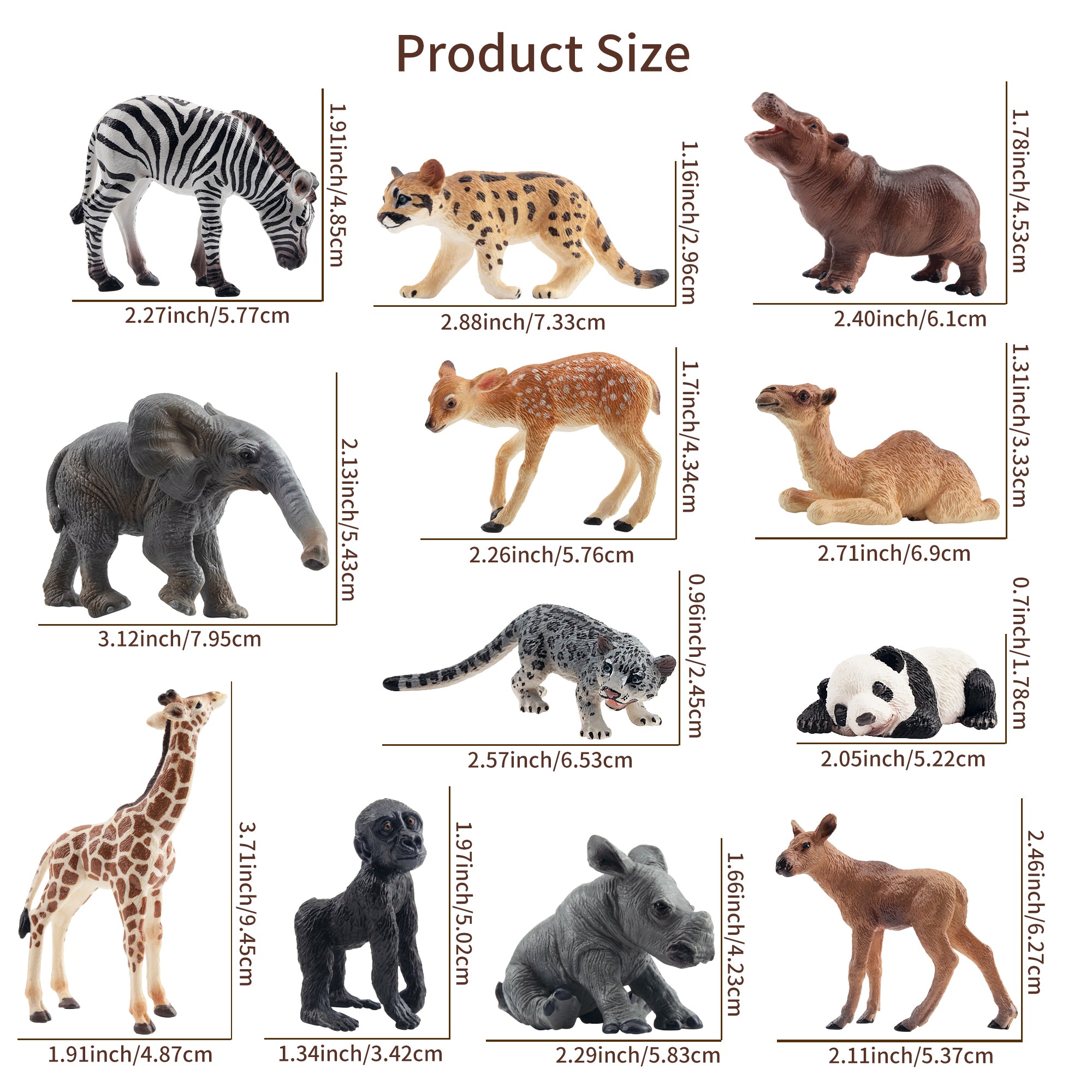 12-Piece Mini Wildlife Animals Figures Playset-size