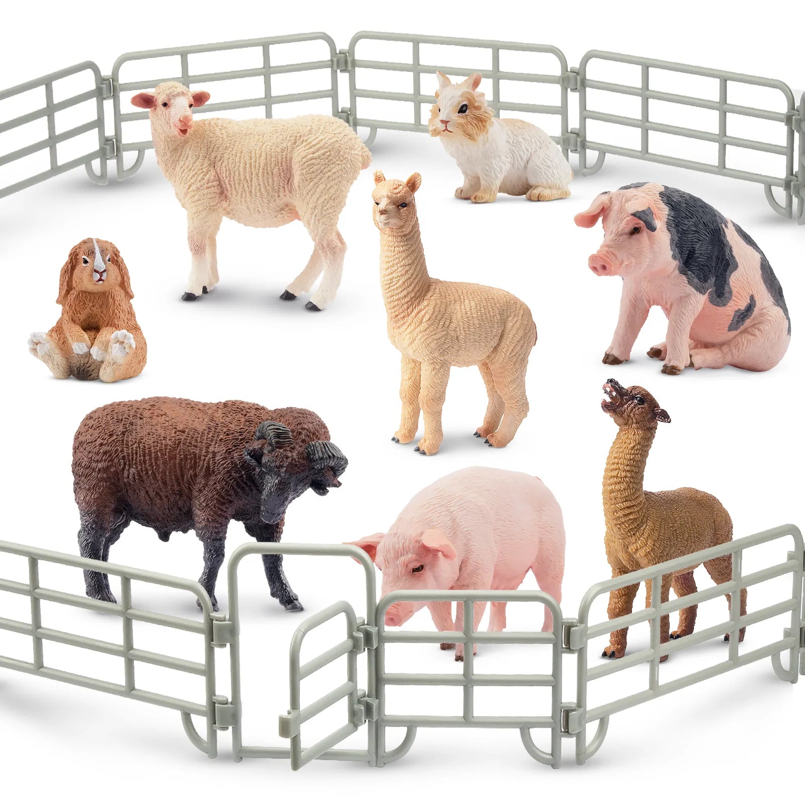 Ensemble de 17 Figurines d'Animaux de la Ferme avec Clôture d'Enclos
