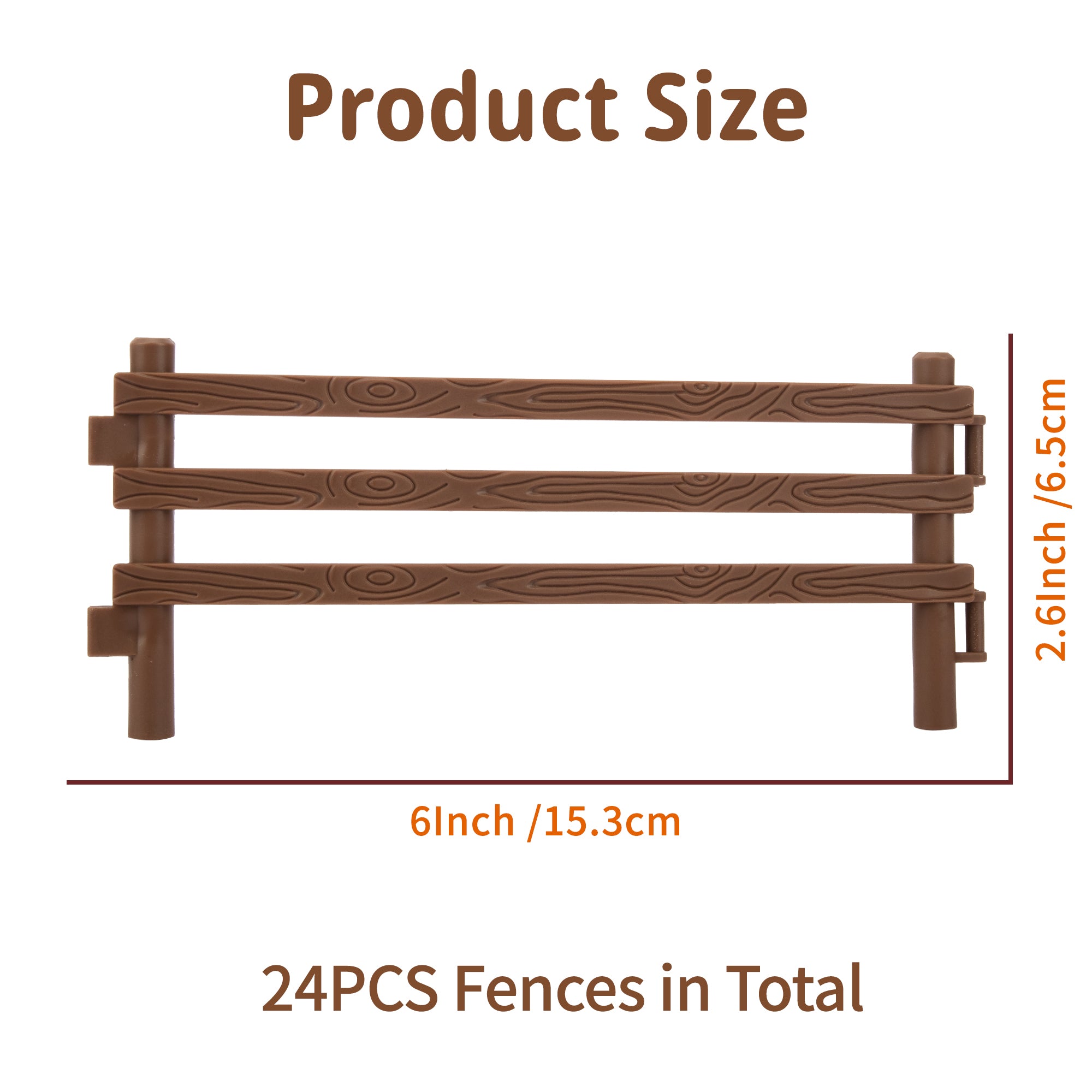 24-Piece Wood-Look Plastic Corral Fencing Playset-size
