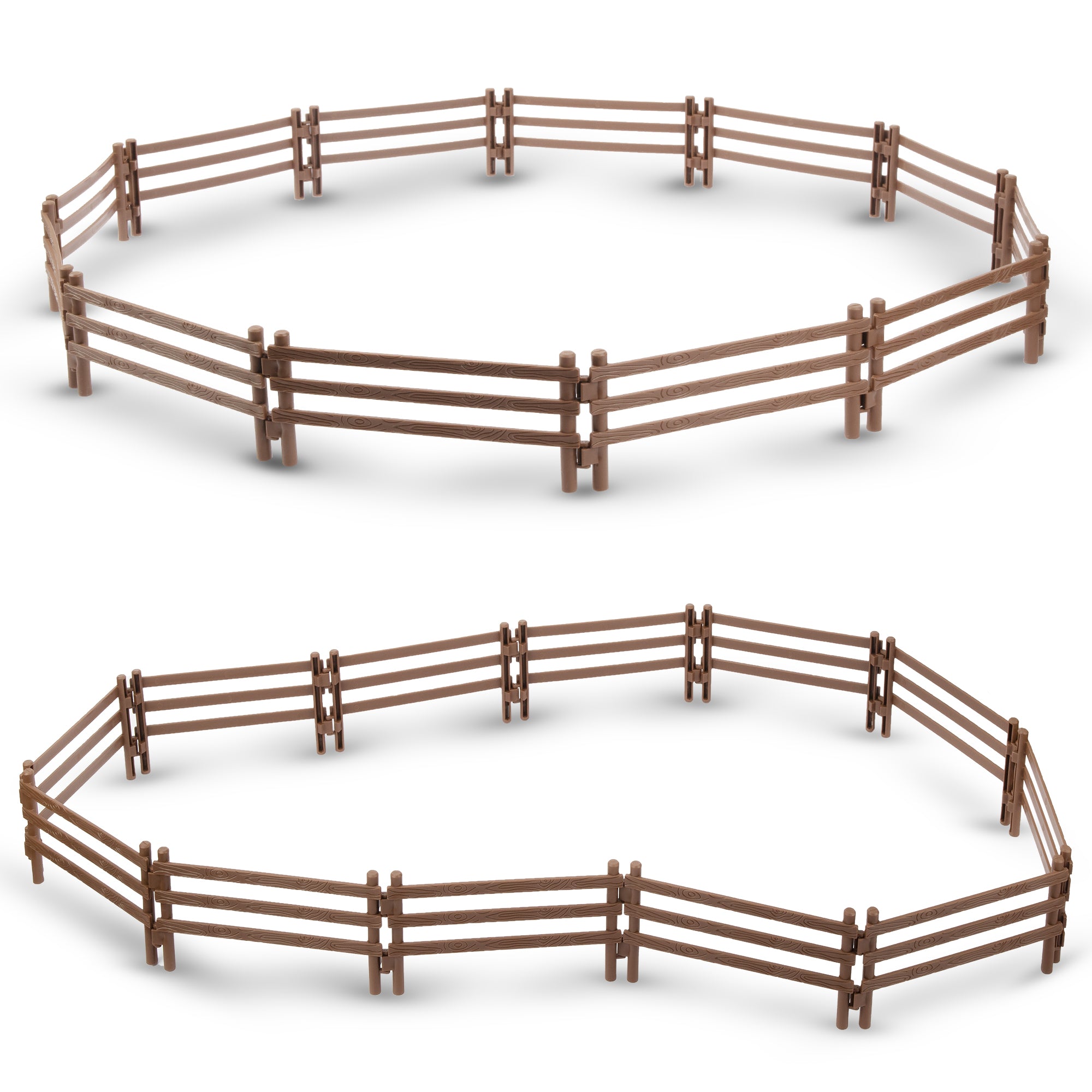 Toymany 24PCS Wood-Look Plastic Corral Fencing | Animal Figurine