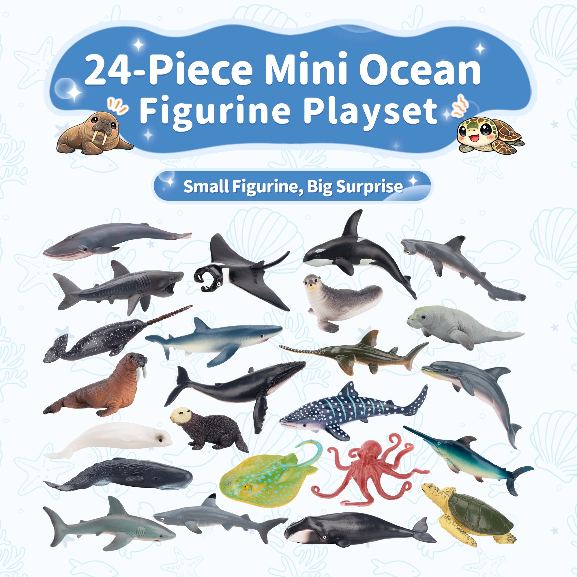 Juego de 24 piezas de mini figuras de animales del océano