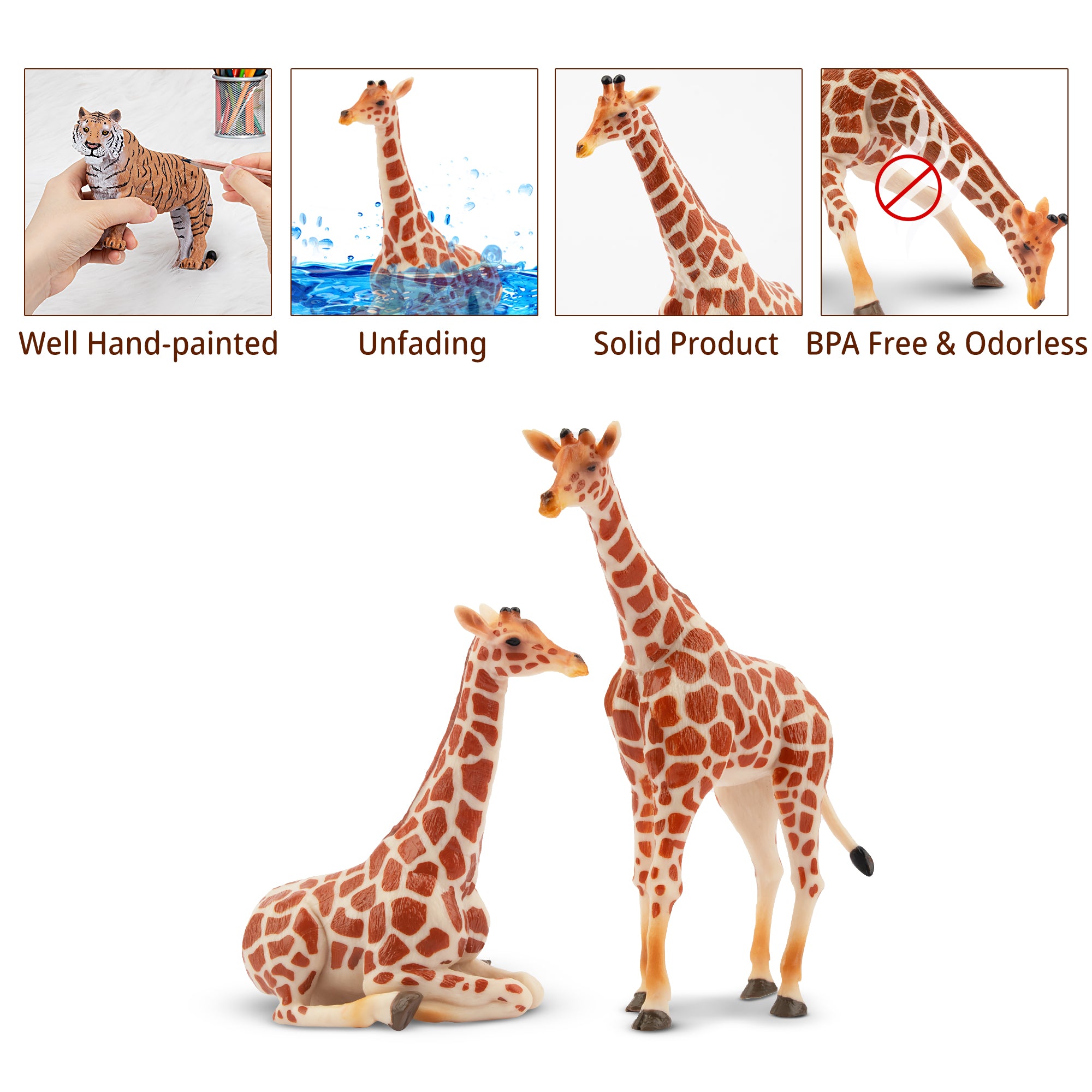 4-Piece Giraffe Family Figurines Playset with Adult & Baby Giraffes-detail