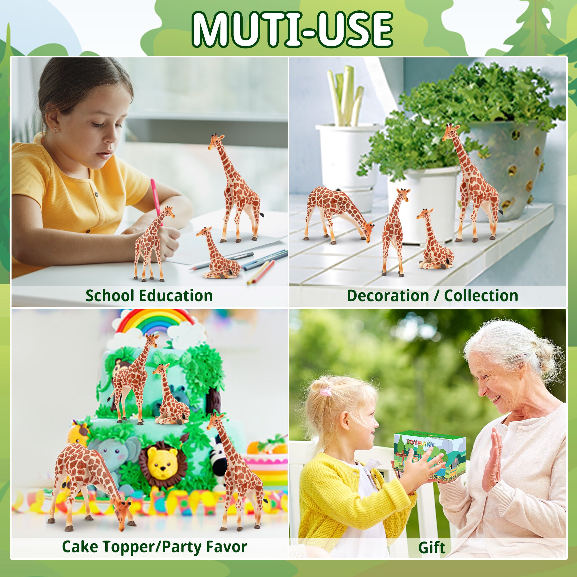 4-Piece Giraffe Family Figurines Playset with Adult & Baby Giraffes-scene