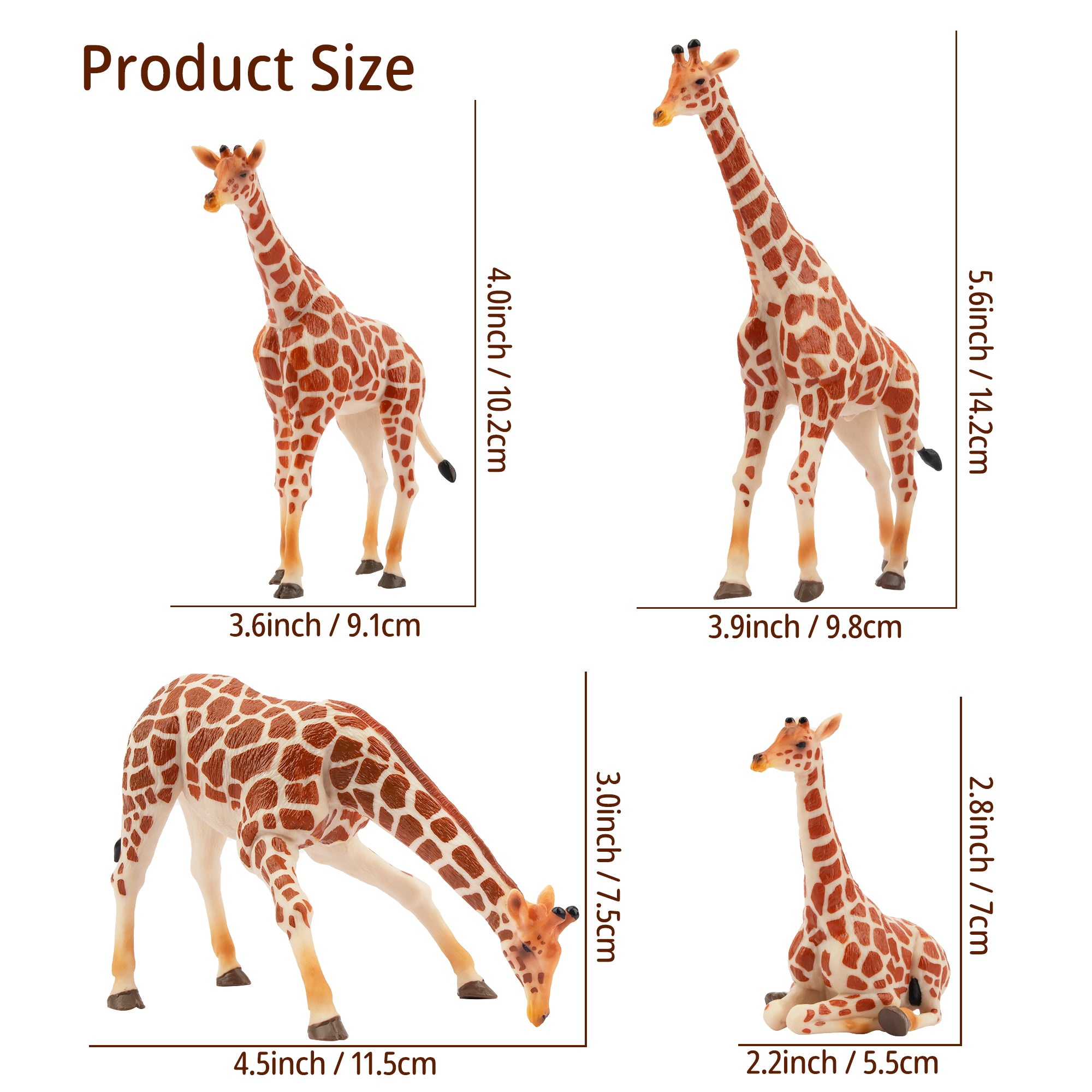 4-Piece Giraffe Family Figurines Playset with Adult & Baby Giraffes-size
