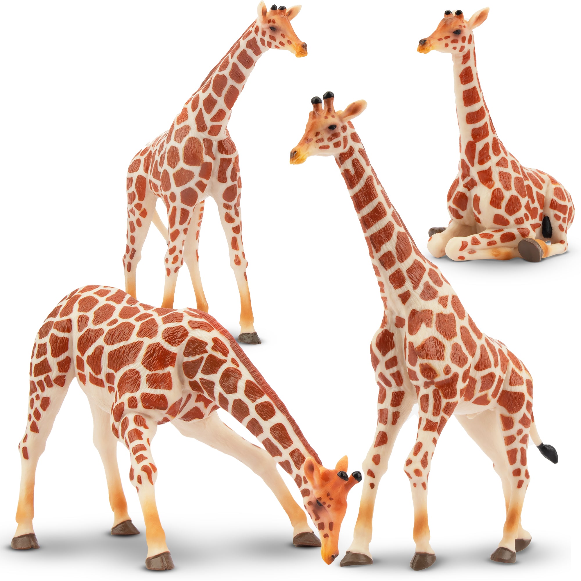 4-Piece Giraffe Family Figurines Playset with Adult & Baby Giraffes