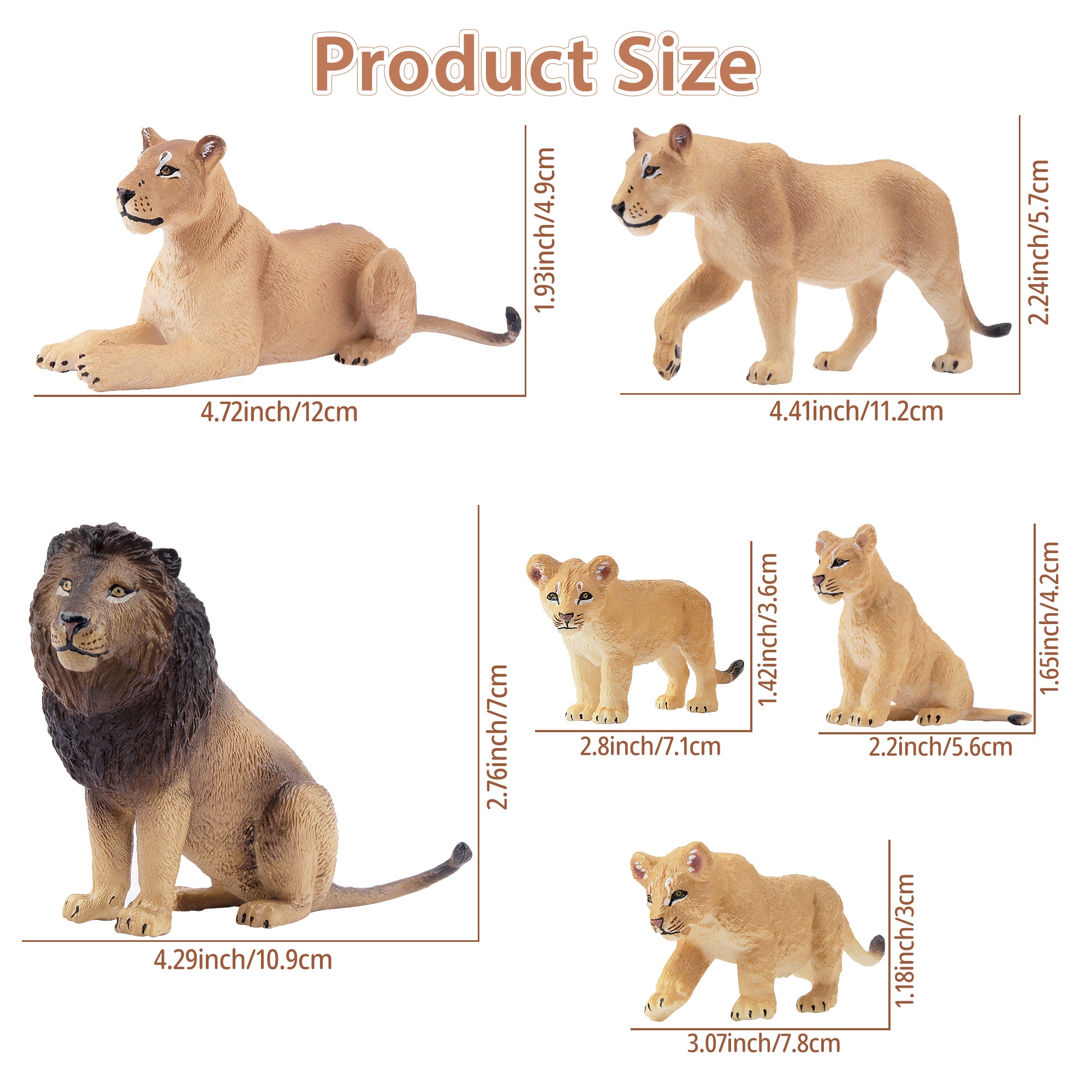 6-Piece 2-5 Lion Family Figurines Playset-size