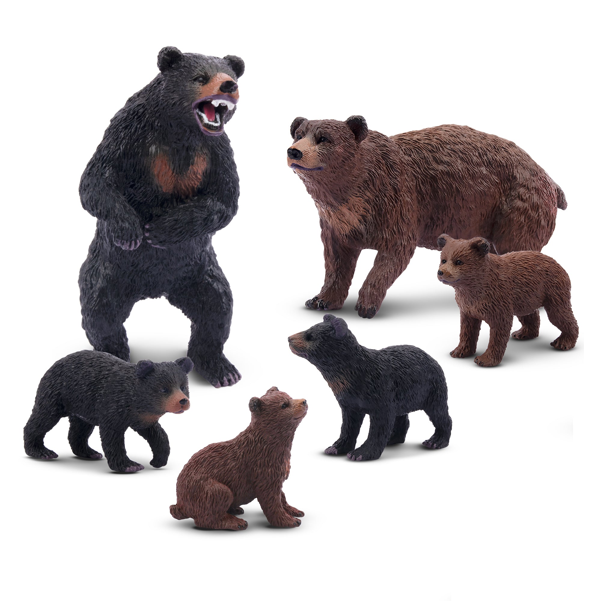 6-Piece Bear Figurines Playset with Brown & Black Bears-2
