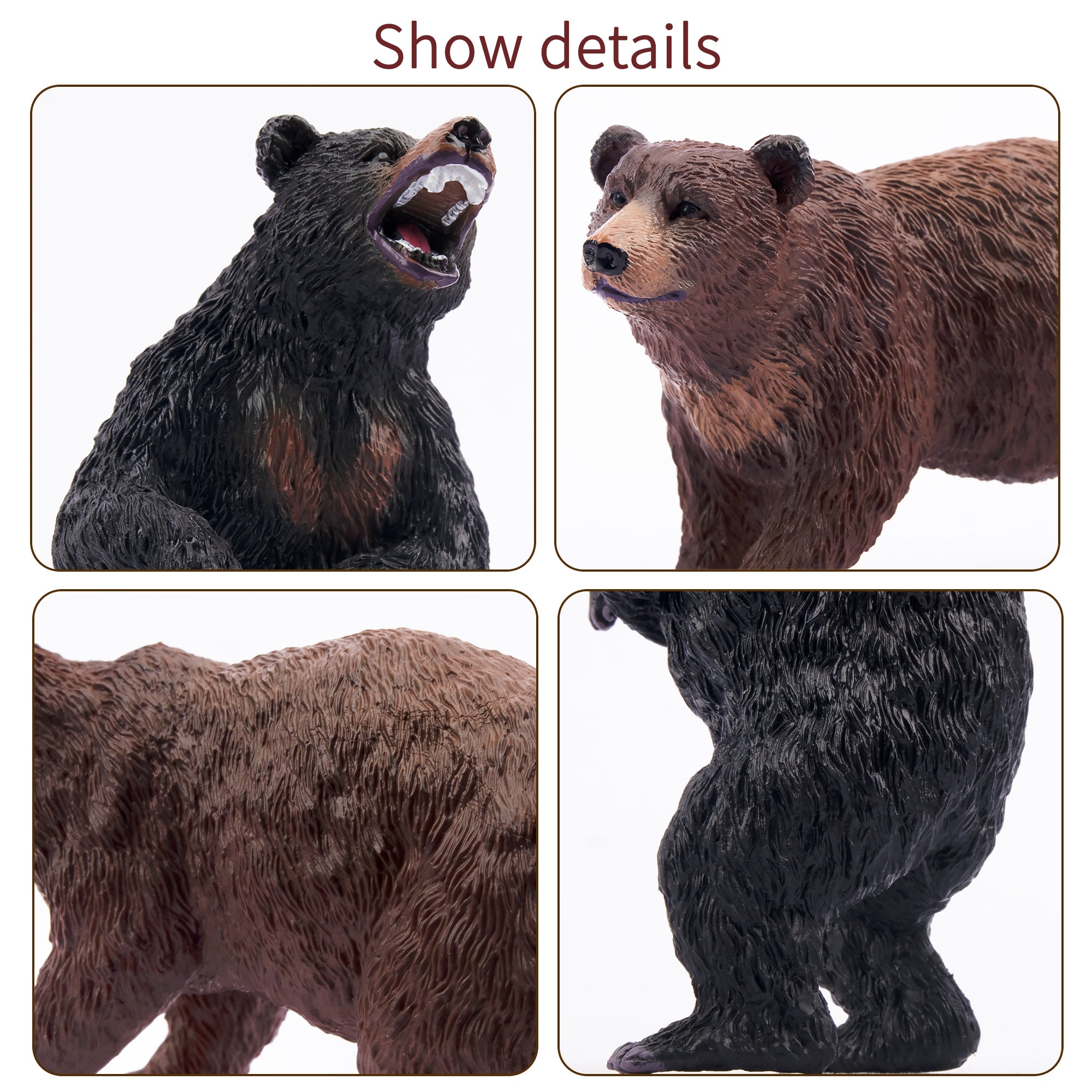 6-Piece Bear Figurines Playset with Brown & Black Bears-detail