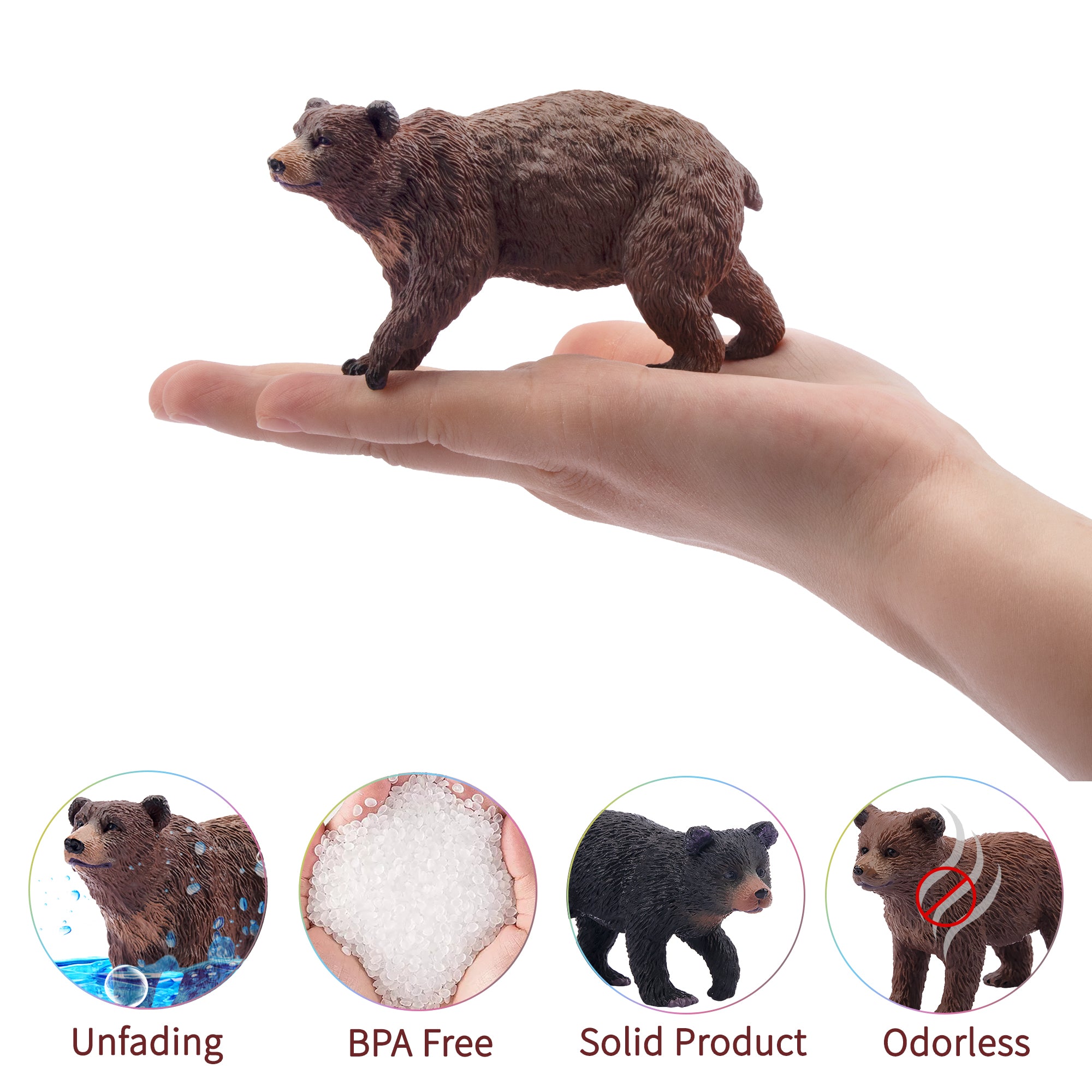 6-Piece Bear Figurines Playset with Brown & Black Bears-on hand