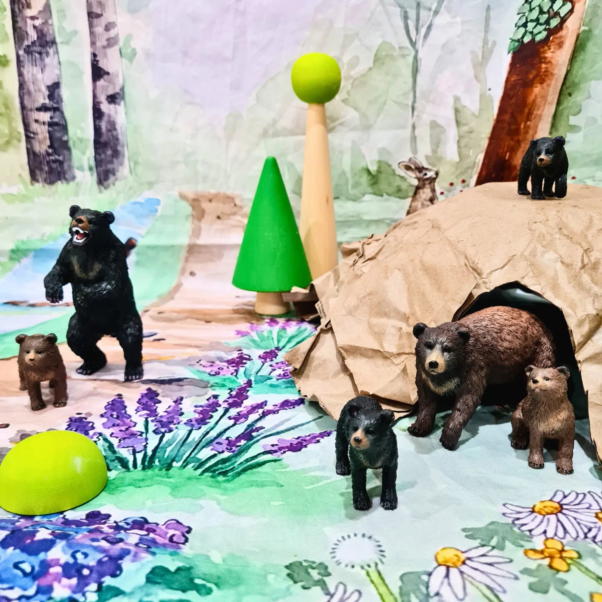 6-Piece Bear Figurines Playset with Brown & Black Bears-scene 2