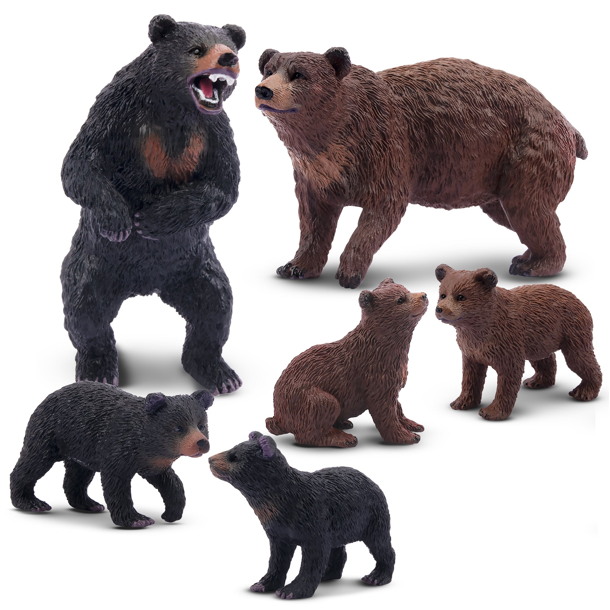 6-Piece Bear Figurines Playset with Brown & Black Bears