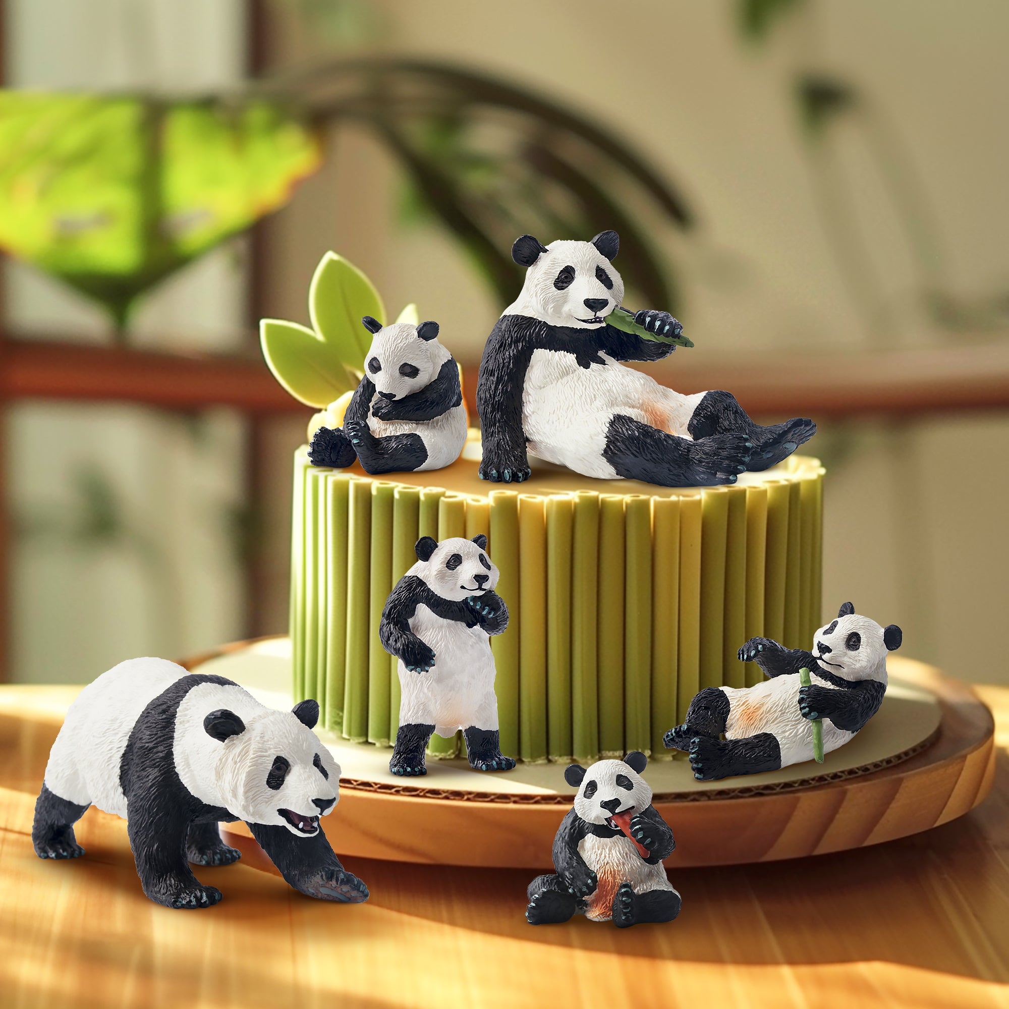 6-Piece Plastic Jungle Panda Animal Figurines Family Set-scene