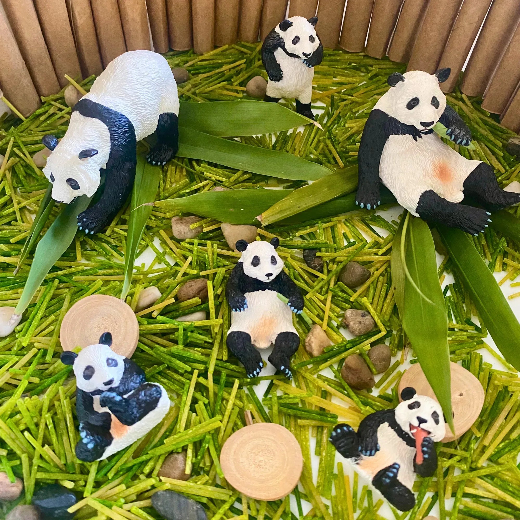 6-Piece Plastic Jungle Panda Animal Figurines Family Set-scene 2