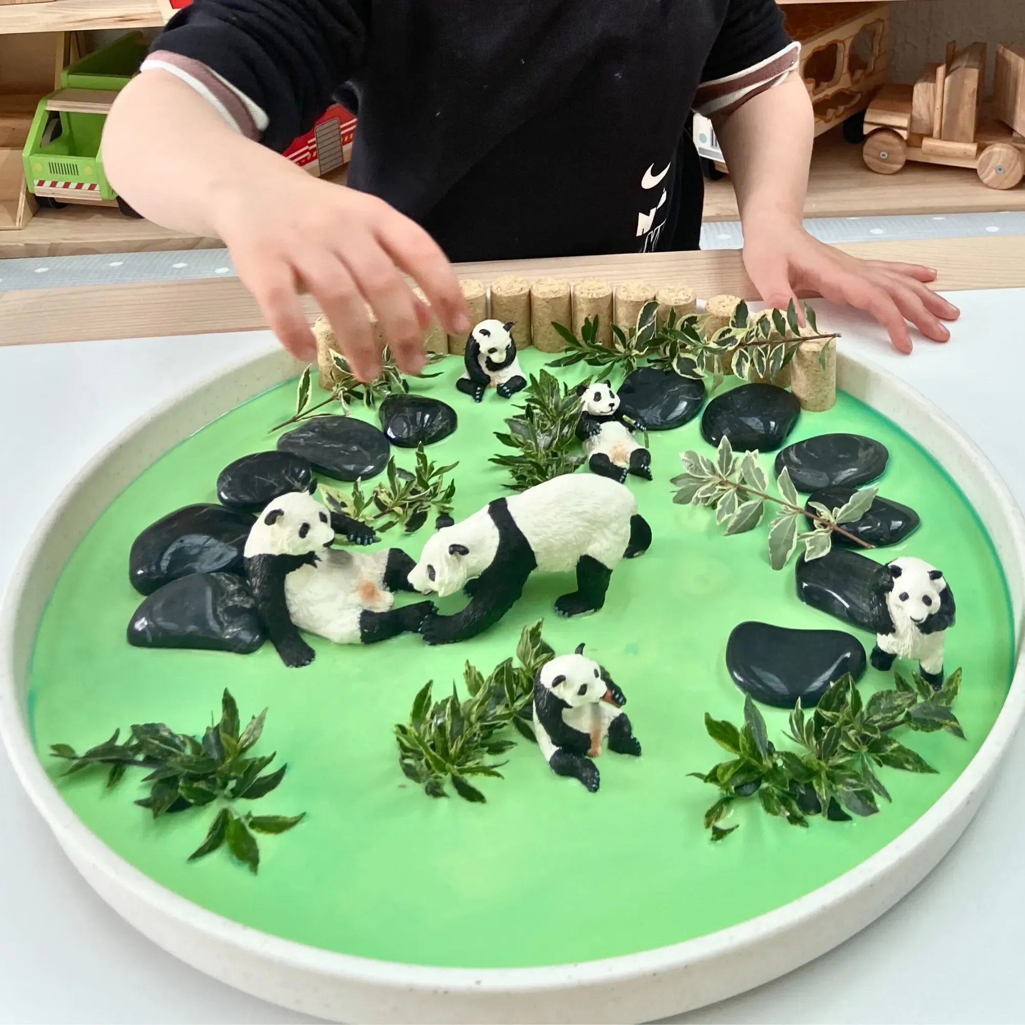 6-Piece Plastic Jungle Panda Animal Figurines Family Set-scene 5