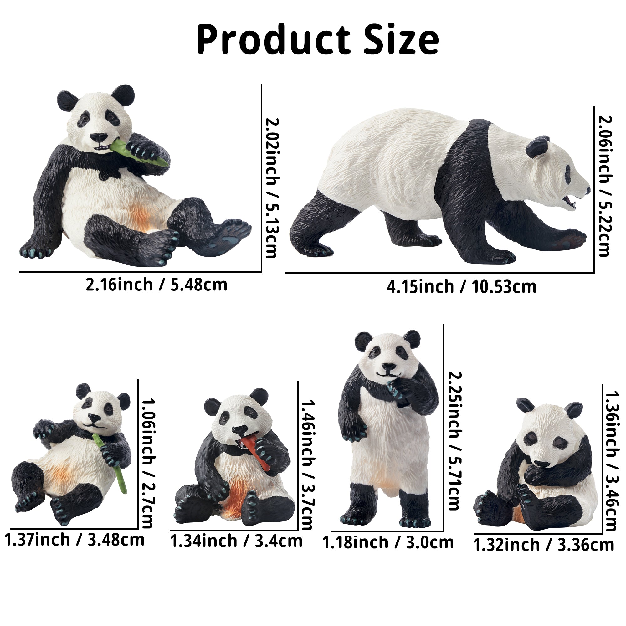 6-Piece Plastic Jungle Panda Animal Figurines Family Set-size