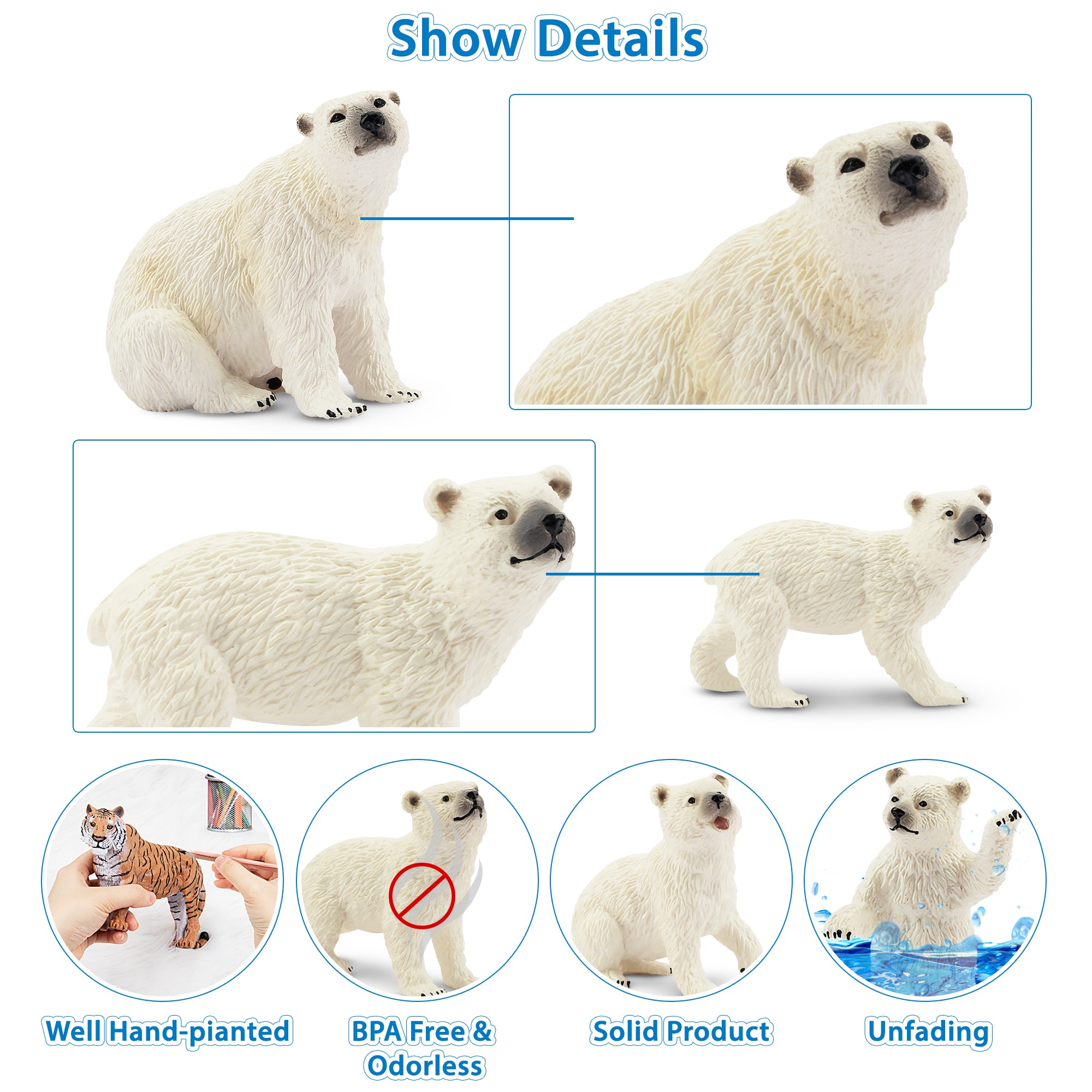 6-Piece Polar Bear Family Figurines Playset with Adult & Baby Polar Bear-detail