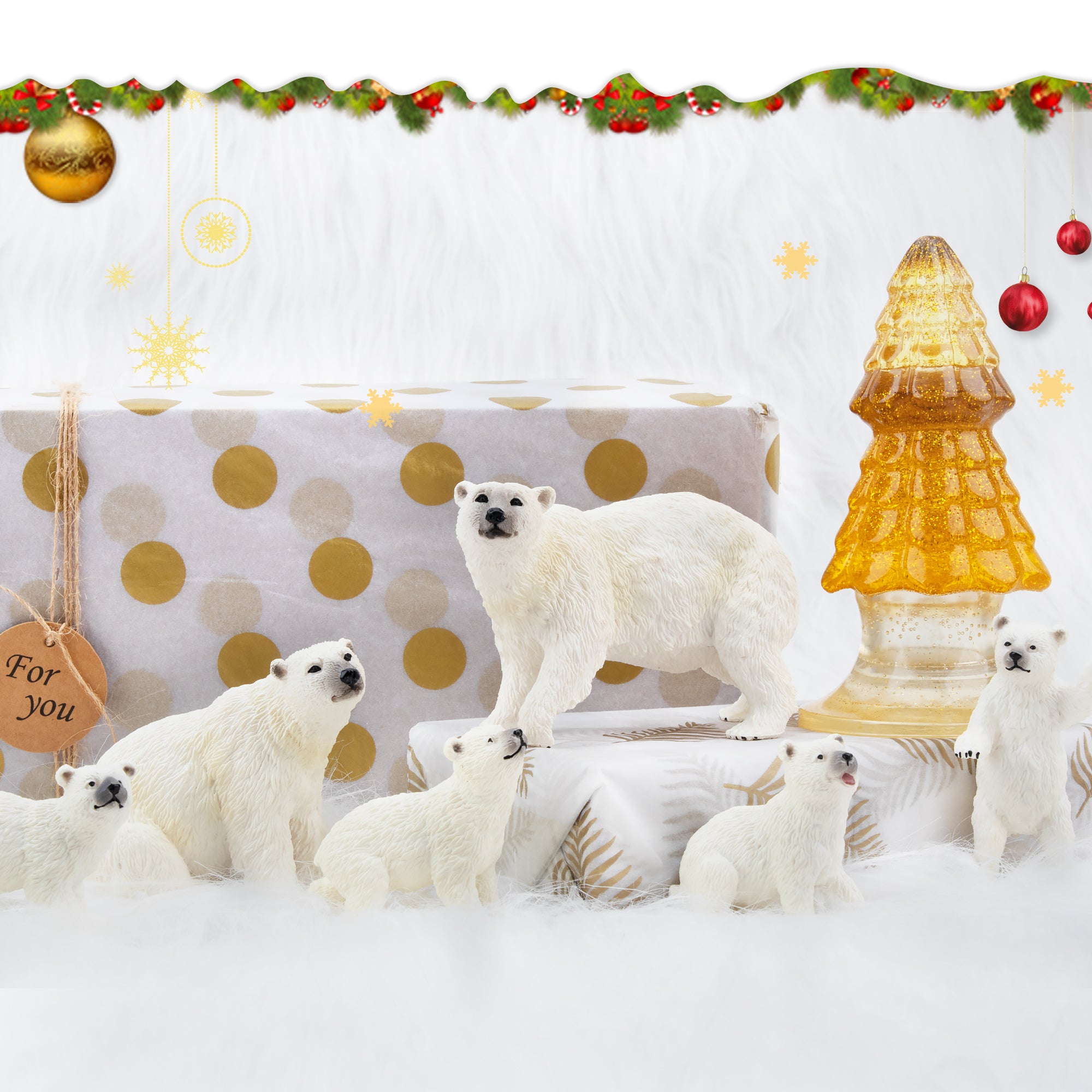 6-Piece Polar Bear Family Figurines Playset with Adult & Baby Polar Bear-scene