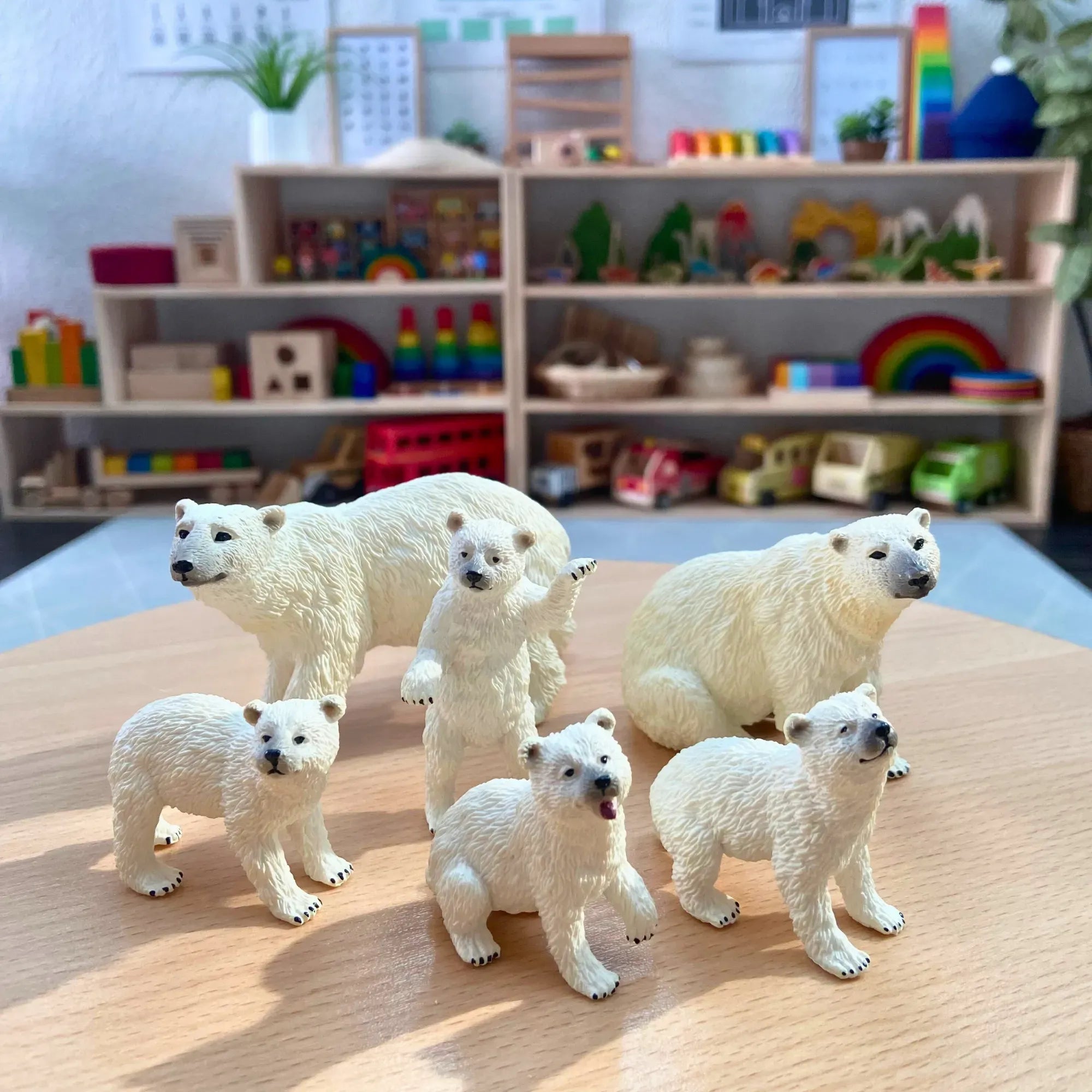 6-Piece Polar Bear Family Figurines Playset with Adult & Baby Polar Bear-scene 2