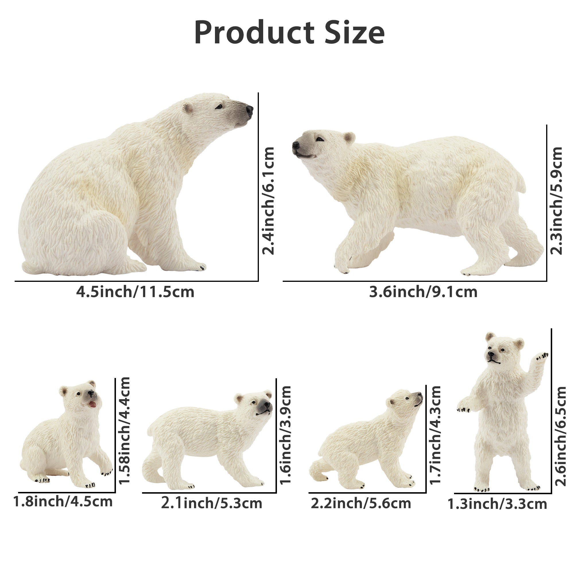 6-Piece Polar Bear Family Figurines Playset with Adult & Baby Polar Bear-size