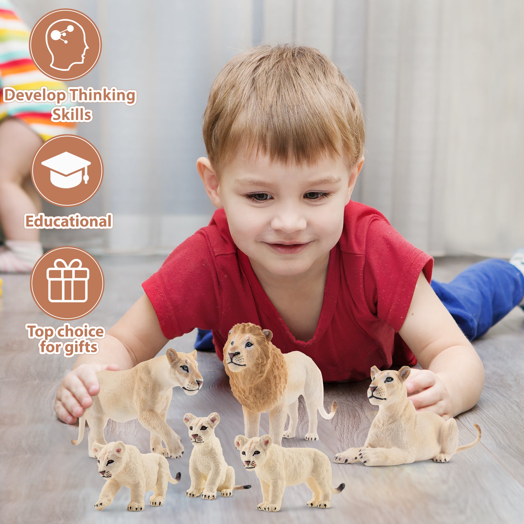 6-Piece White Lion Family Figurines Playset-scene