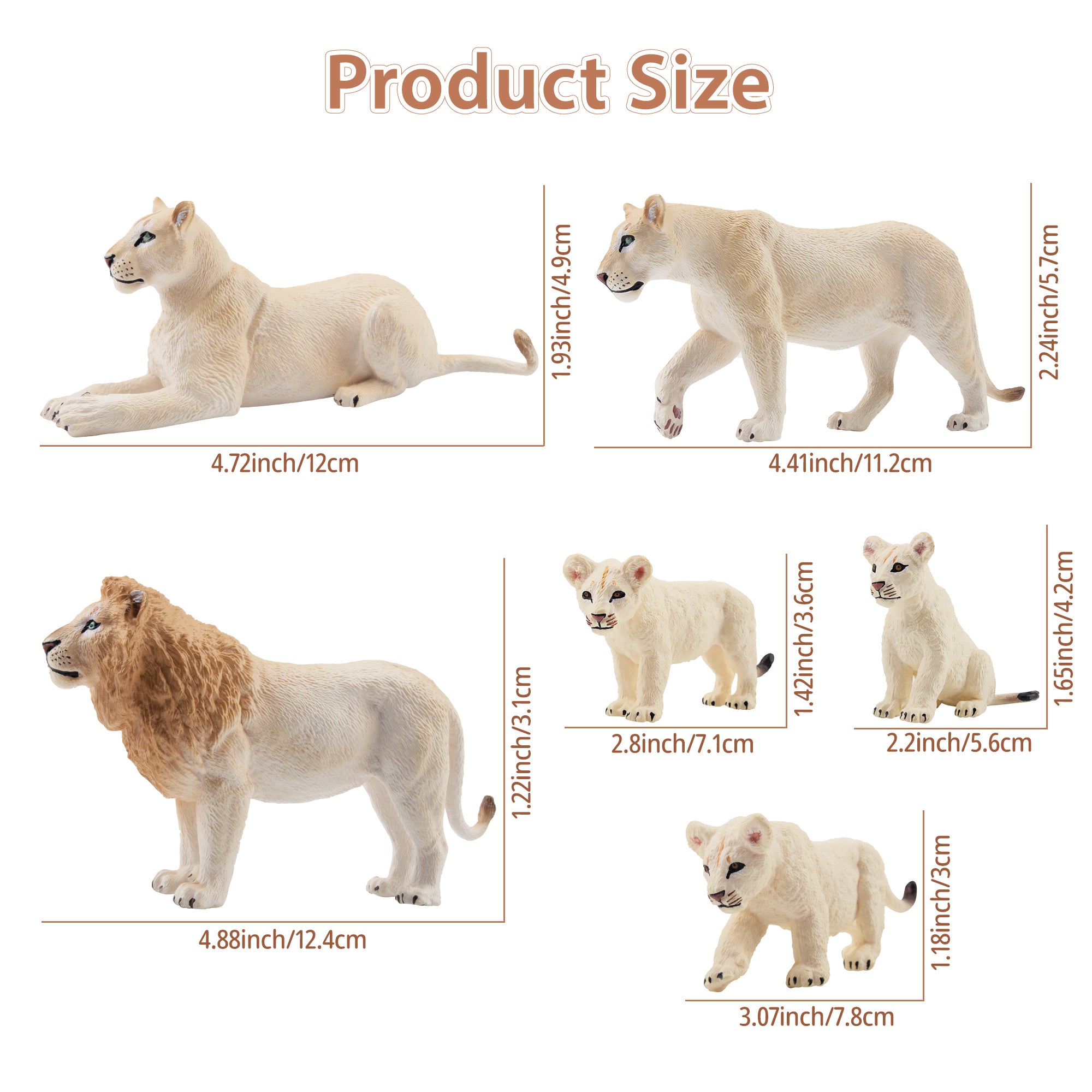 6-Piece White Lion Family Figurines Playset-size