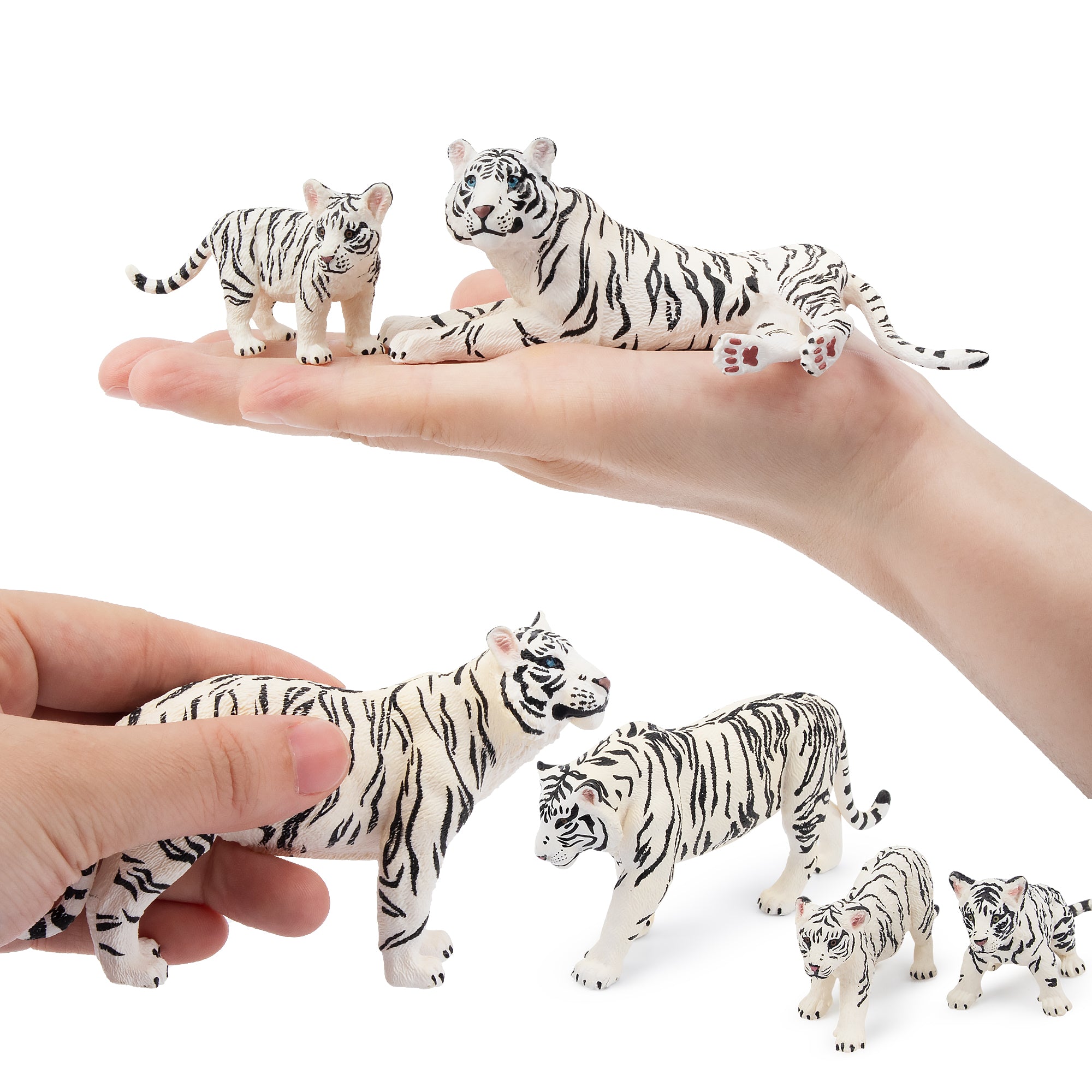 6-Piece White Tigers Family Figurines Playset-on hand