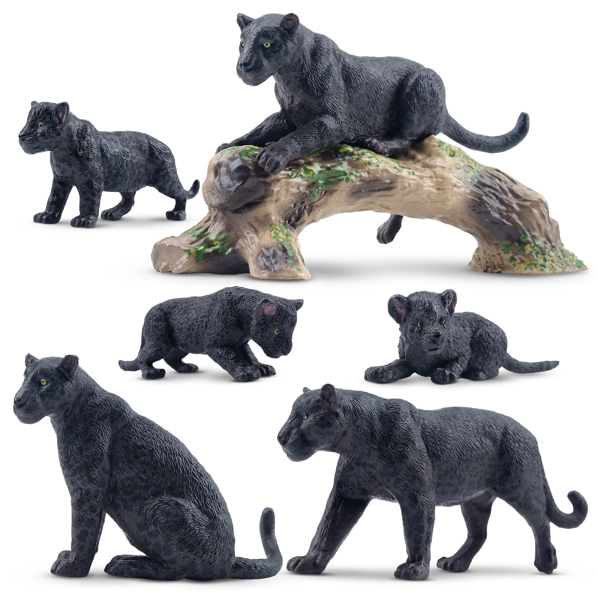 Jeu de Figurines de Famille de Jaguars Noirs - 7 Pièces