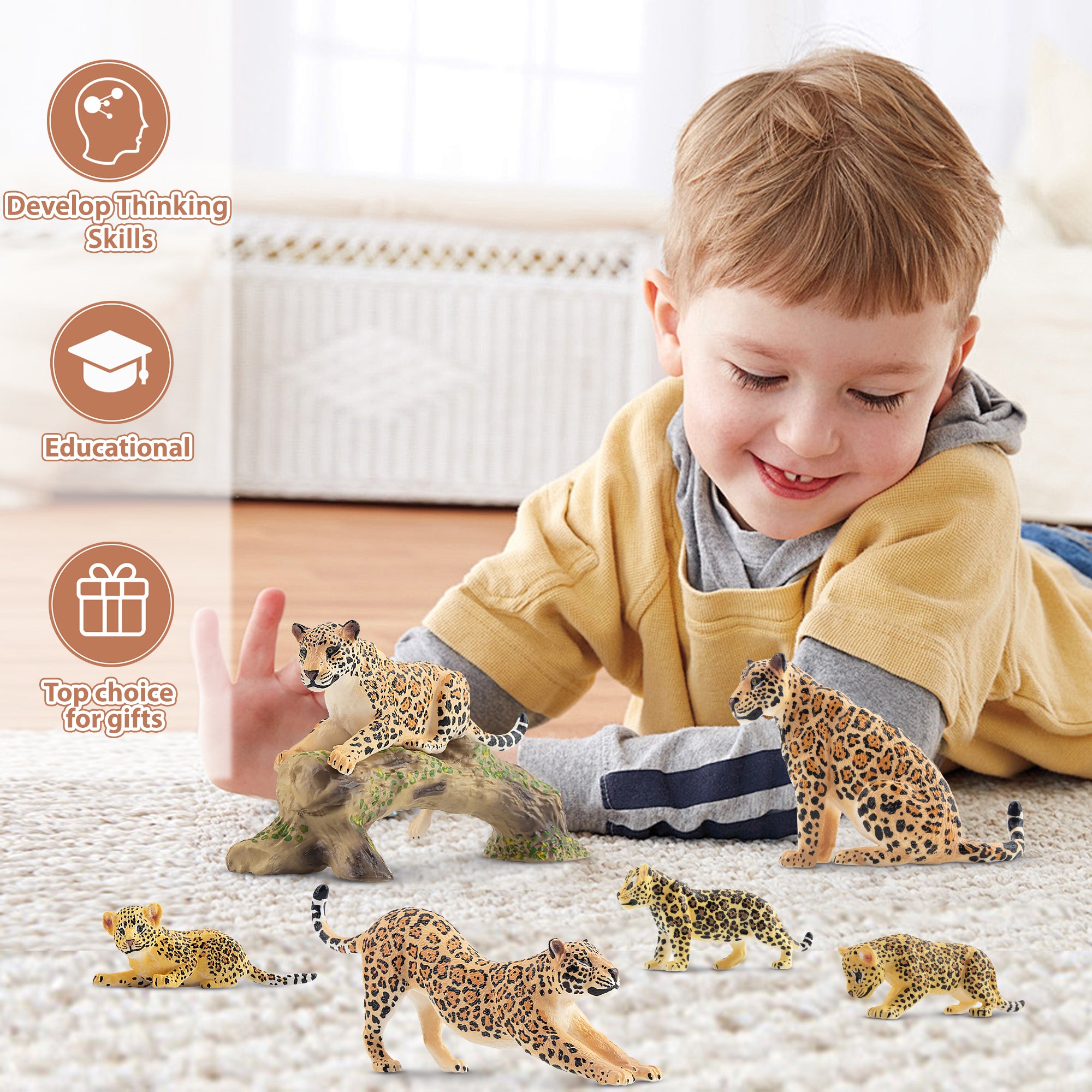 7-Piece Realistic Leopards Figurines Family Playset-scene