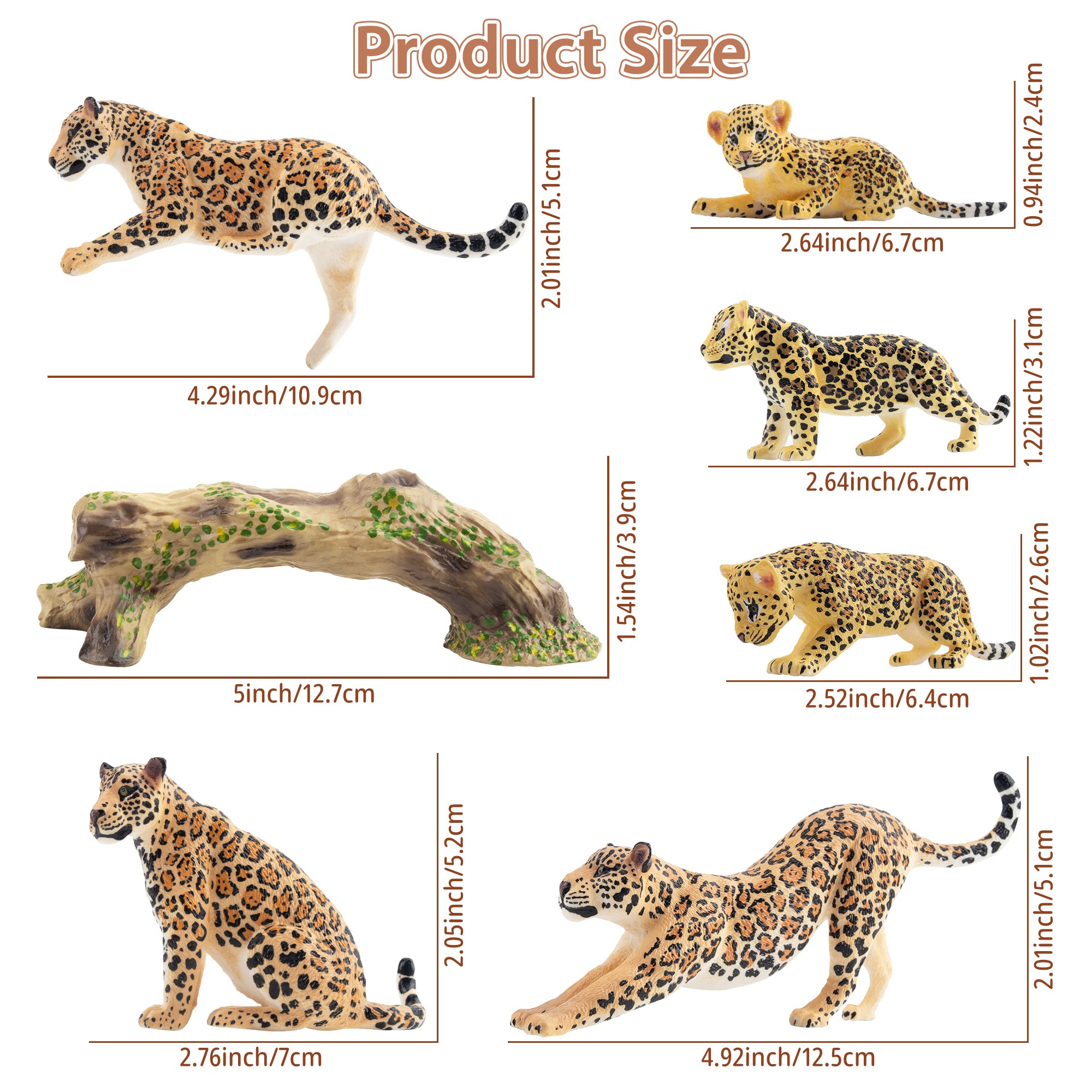 7-Piece Realistic Leopards Figurines Family Playset-size