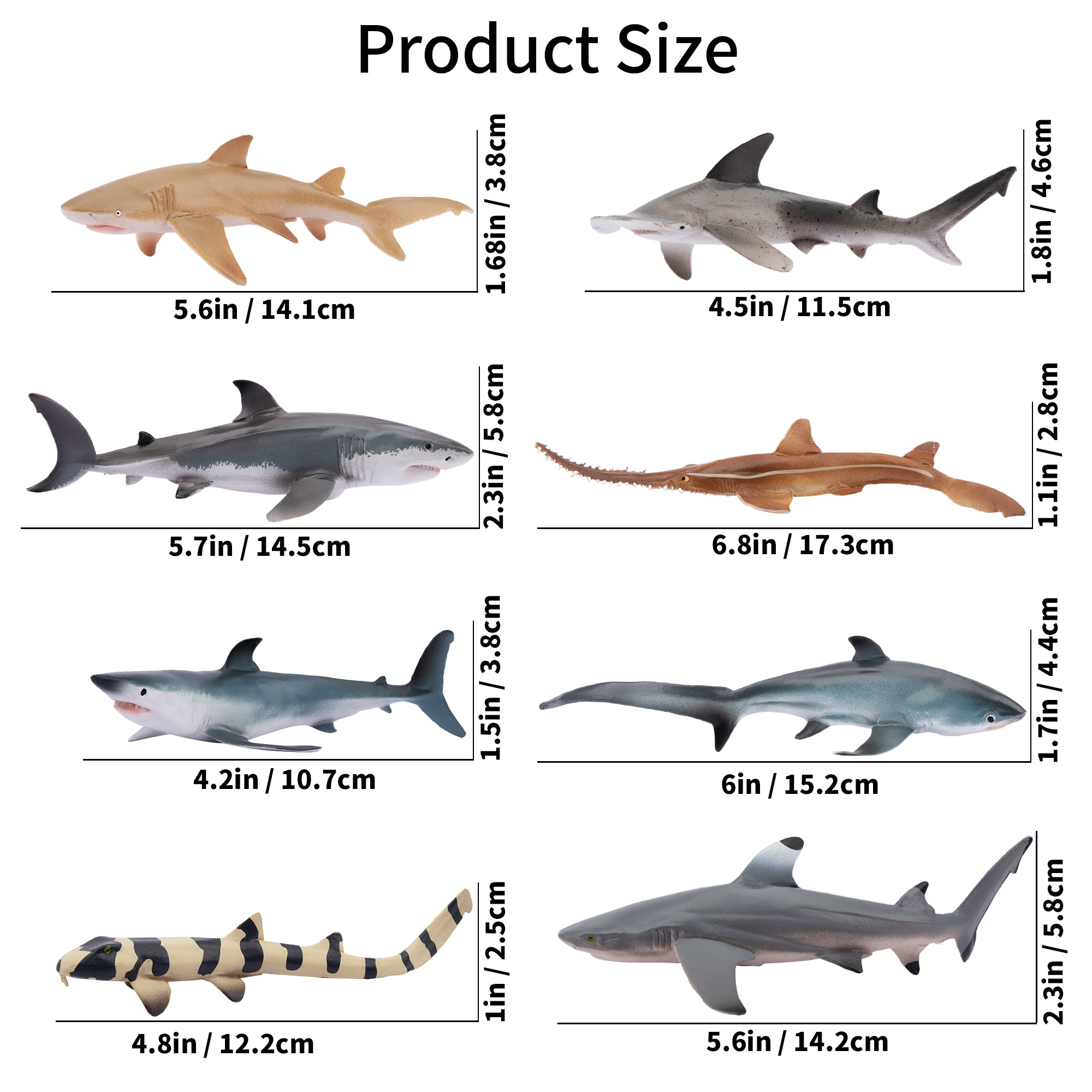 8-Piece 53IN Shark Animal Figurines Playset-size