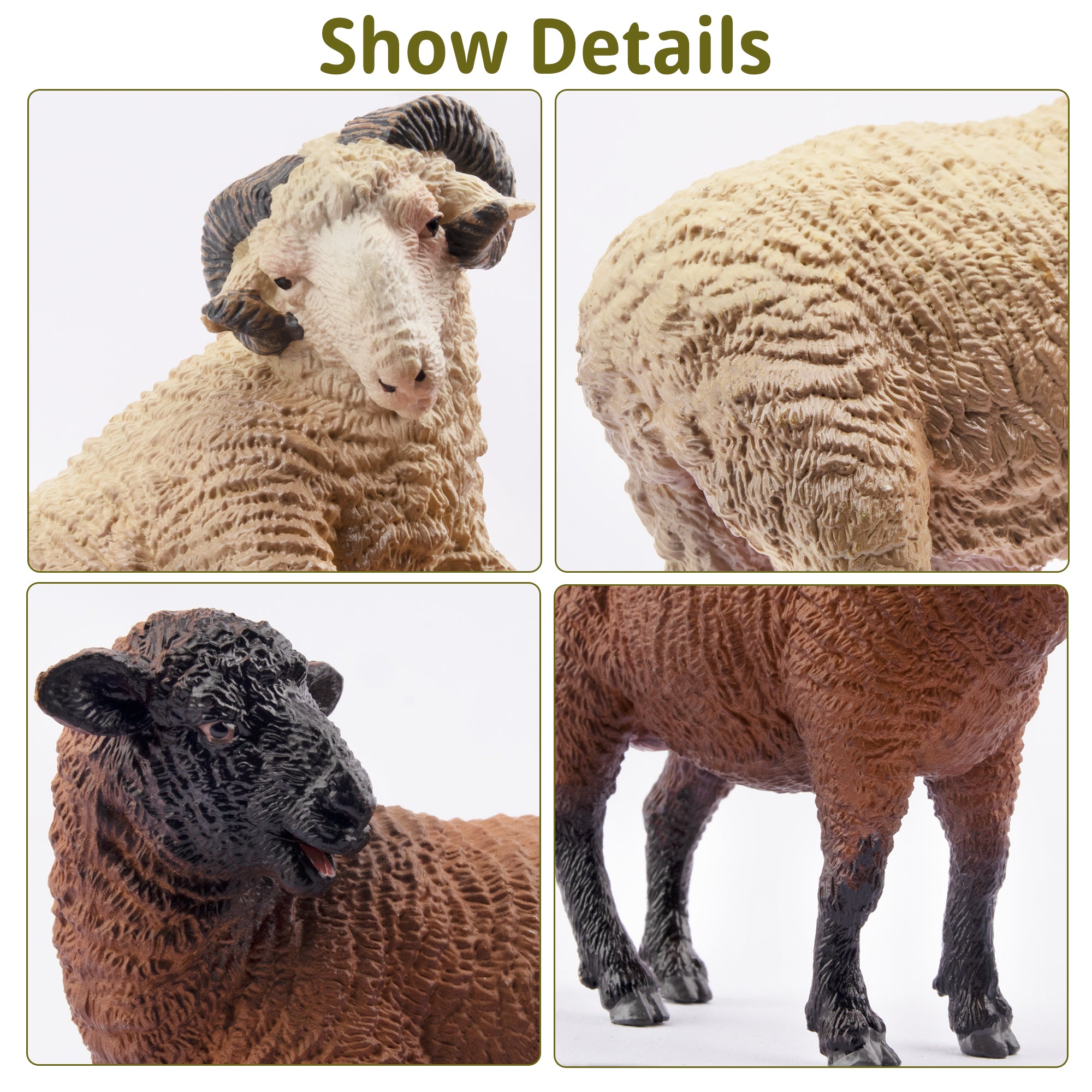 8-Piece Merino Sheep Figurines Playset with Adult & Baby Sheep-detail