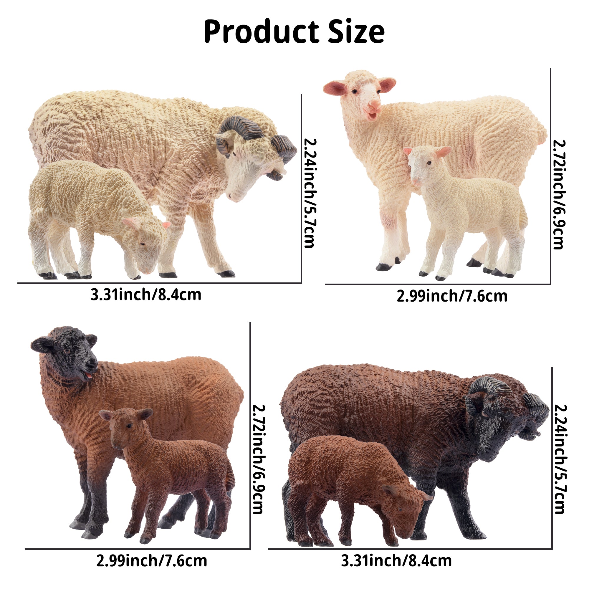 8-Piece Merino Sheep Figurines Playset with Adult & Baby Sheep-size