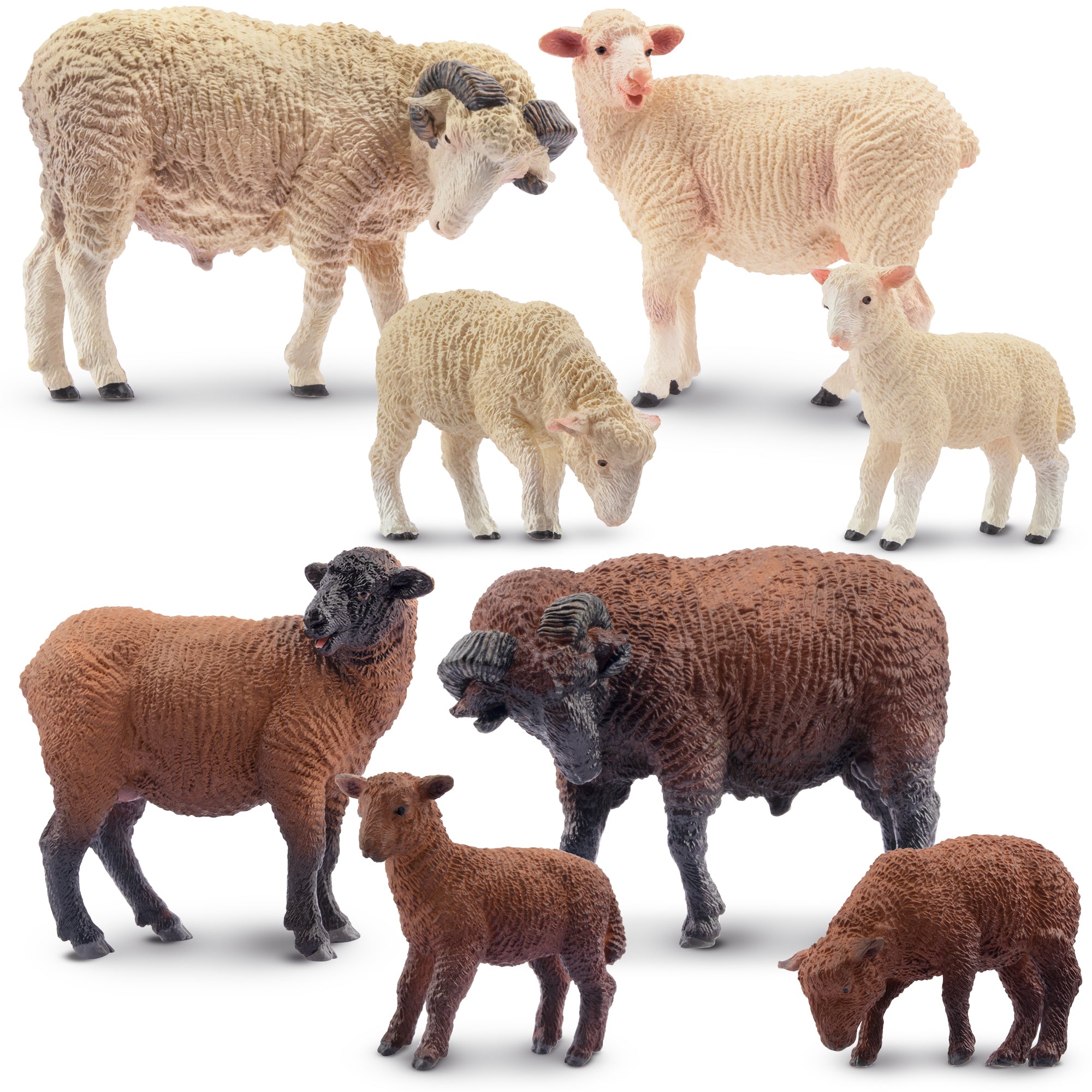 8-Piece Merino Sheep Figurines Playset with Adult & Baby Sheep