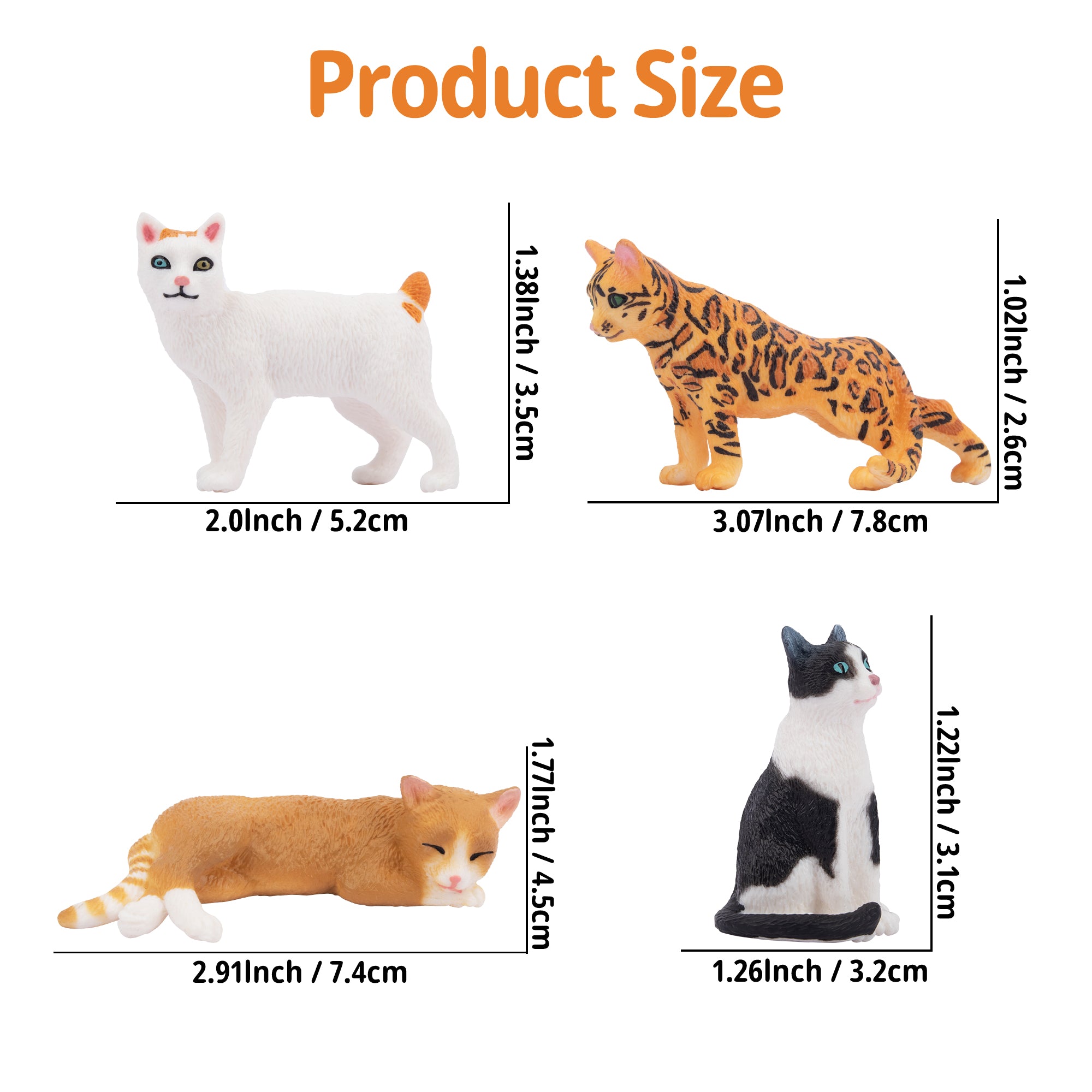 8-Piece Mini Cat Animal Figurines Playset-size
