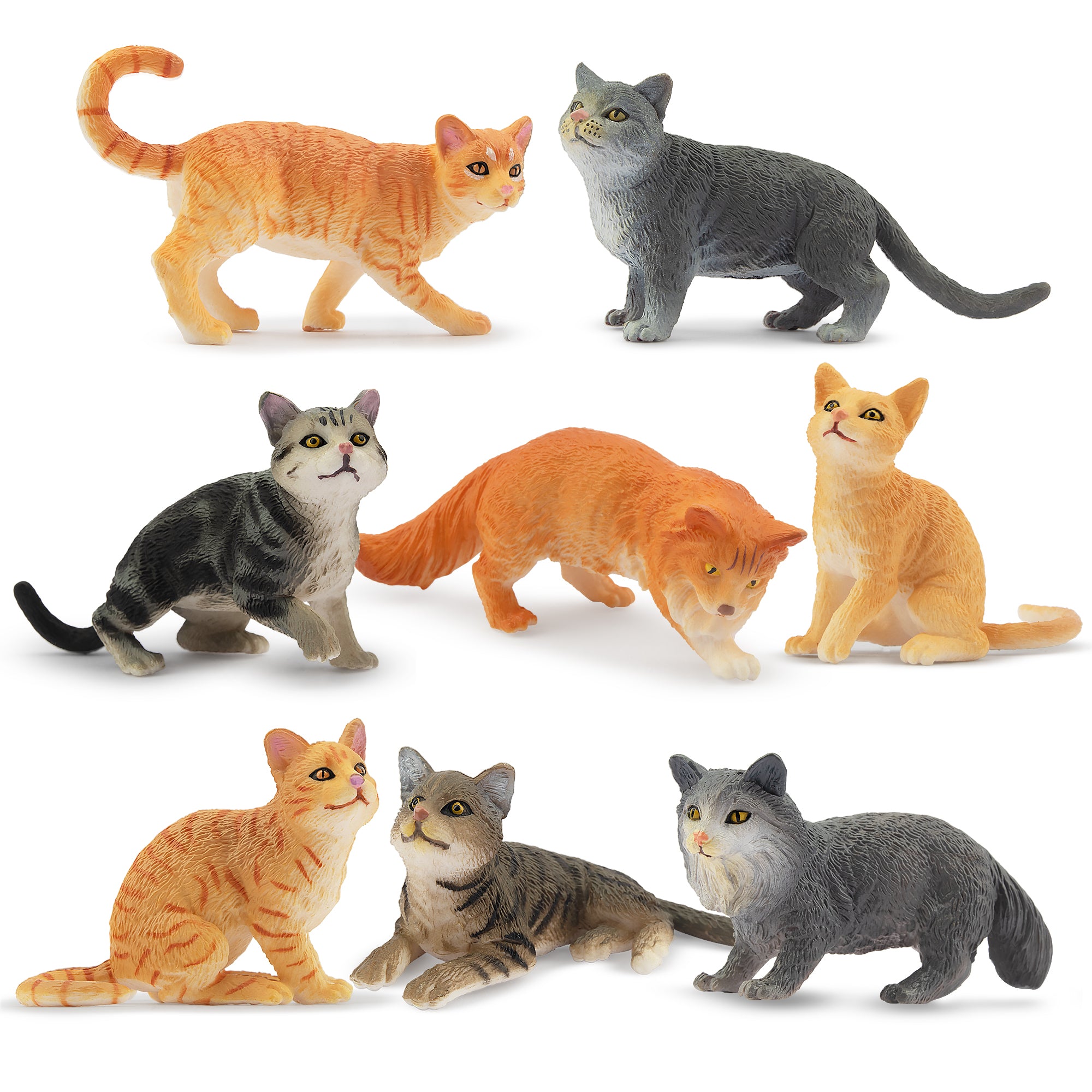 8-Piece Mini Grey & Orange Cat Figurines Playset-2
